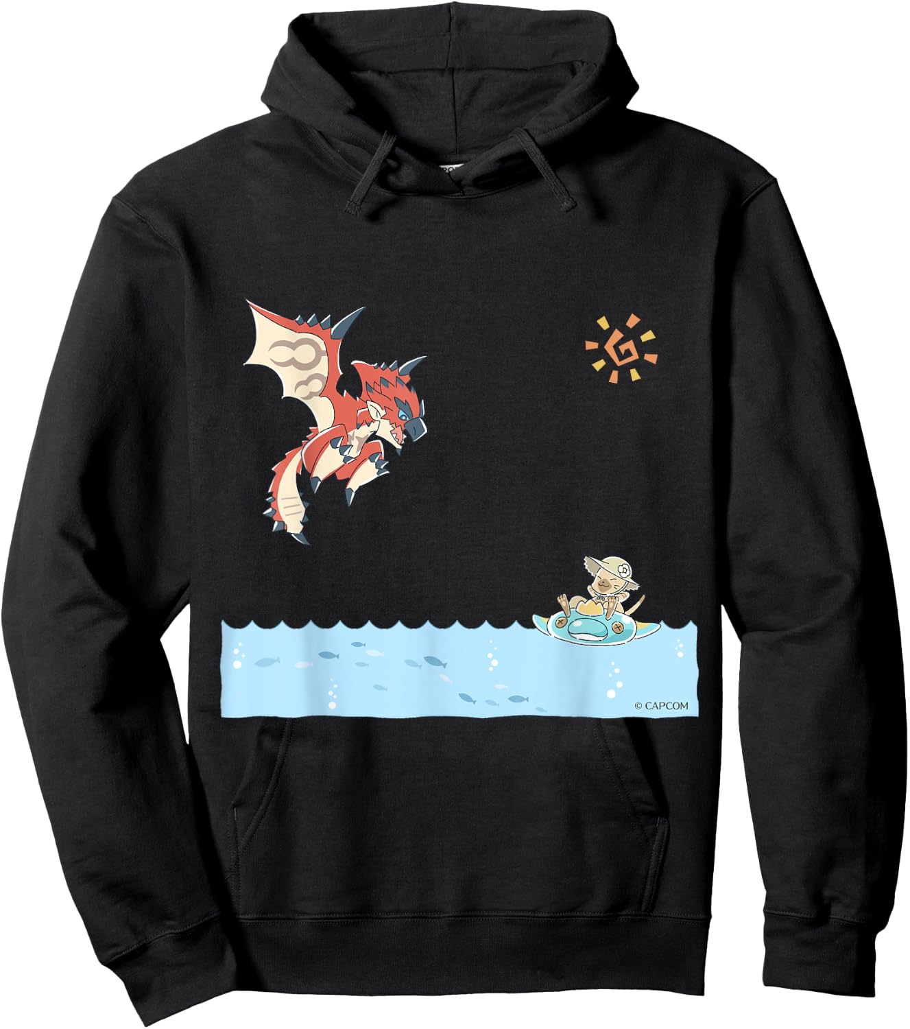 Monster Hunter Rathalos & Swimming Felyne , Black, S Hoodie - Hoodie | Black