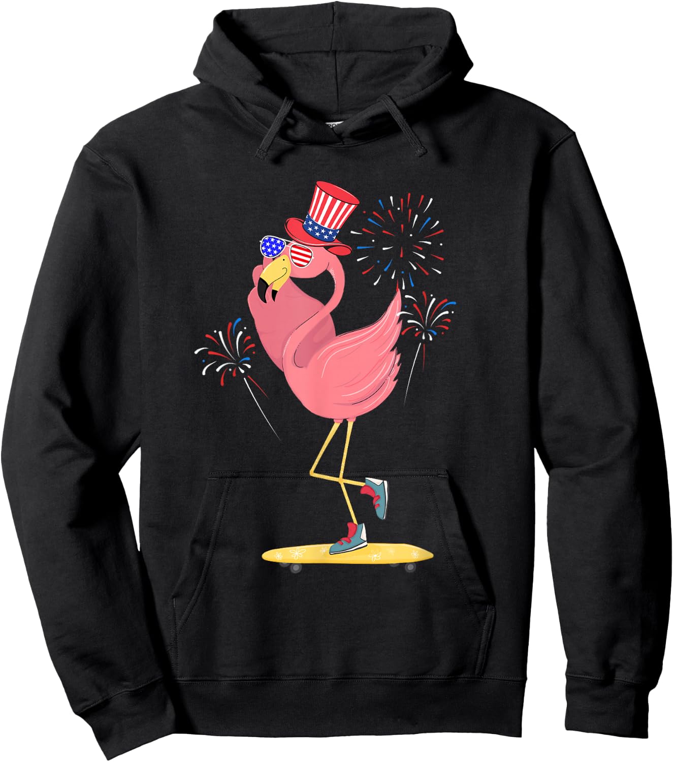 Pink Flamingo 4th Of July Funny Patriotic Bird Lover Hoodie - Hoodie | Black