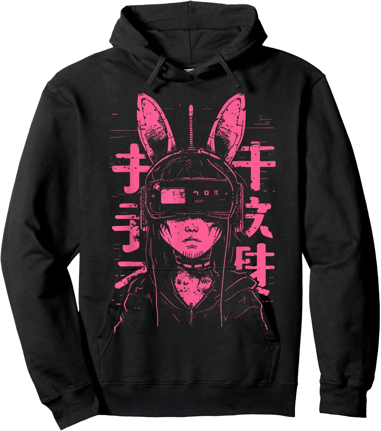 Anime Manga Punk Bunny Girl | Cyberpunk Japanese Harajuku Hoodie - Hoodie | Black