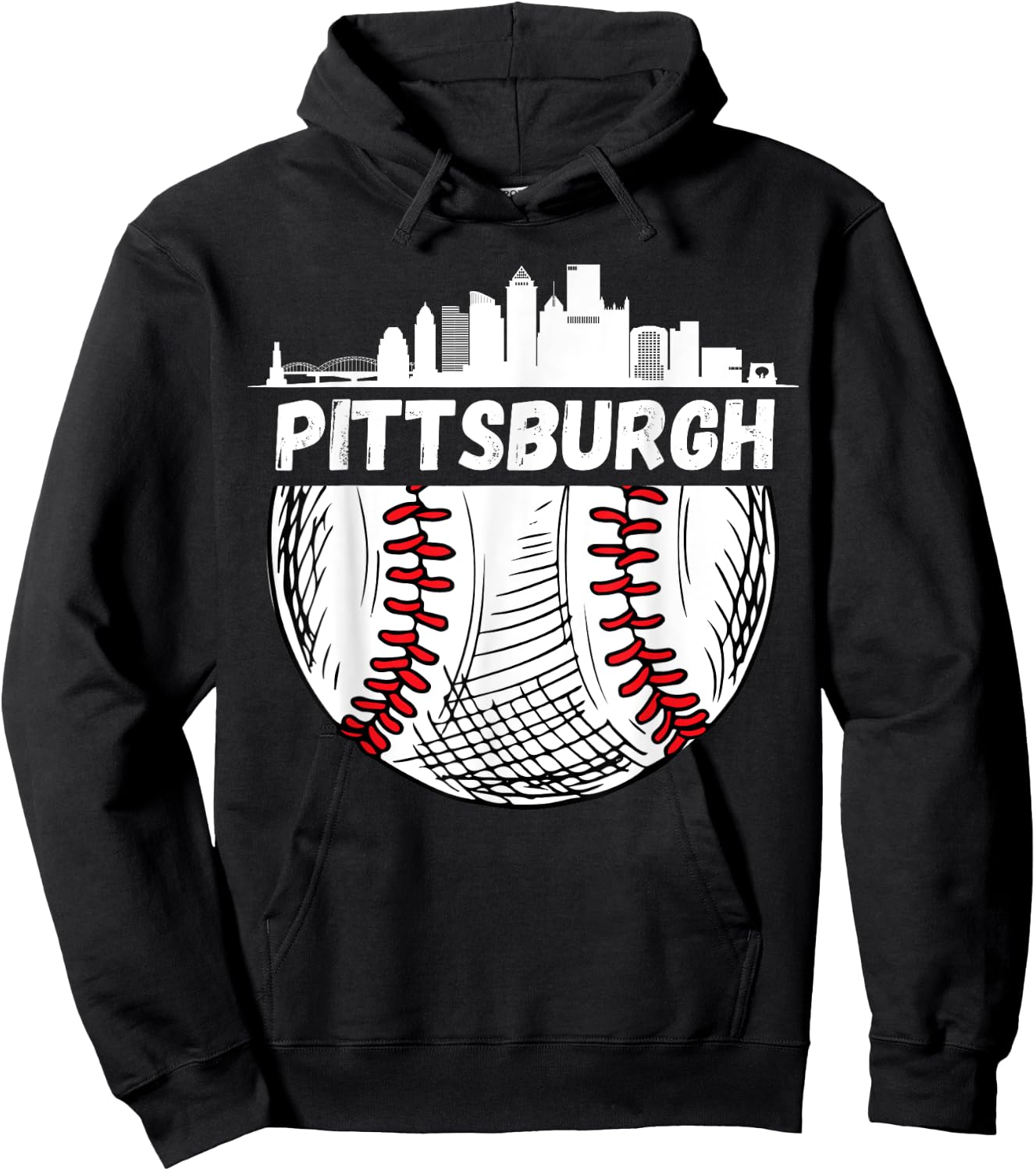 Vintage Pittsburgh Baseball Skyline Pittsburgh Baseball Hoodie - Hoodie | Black