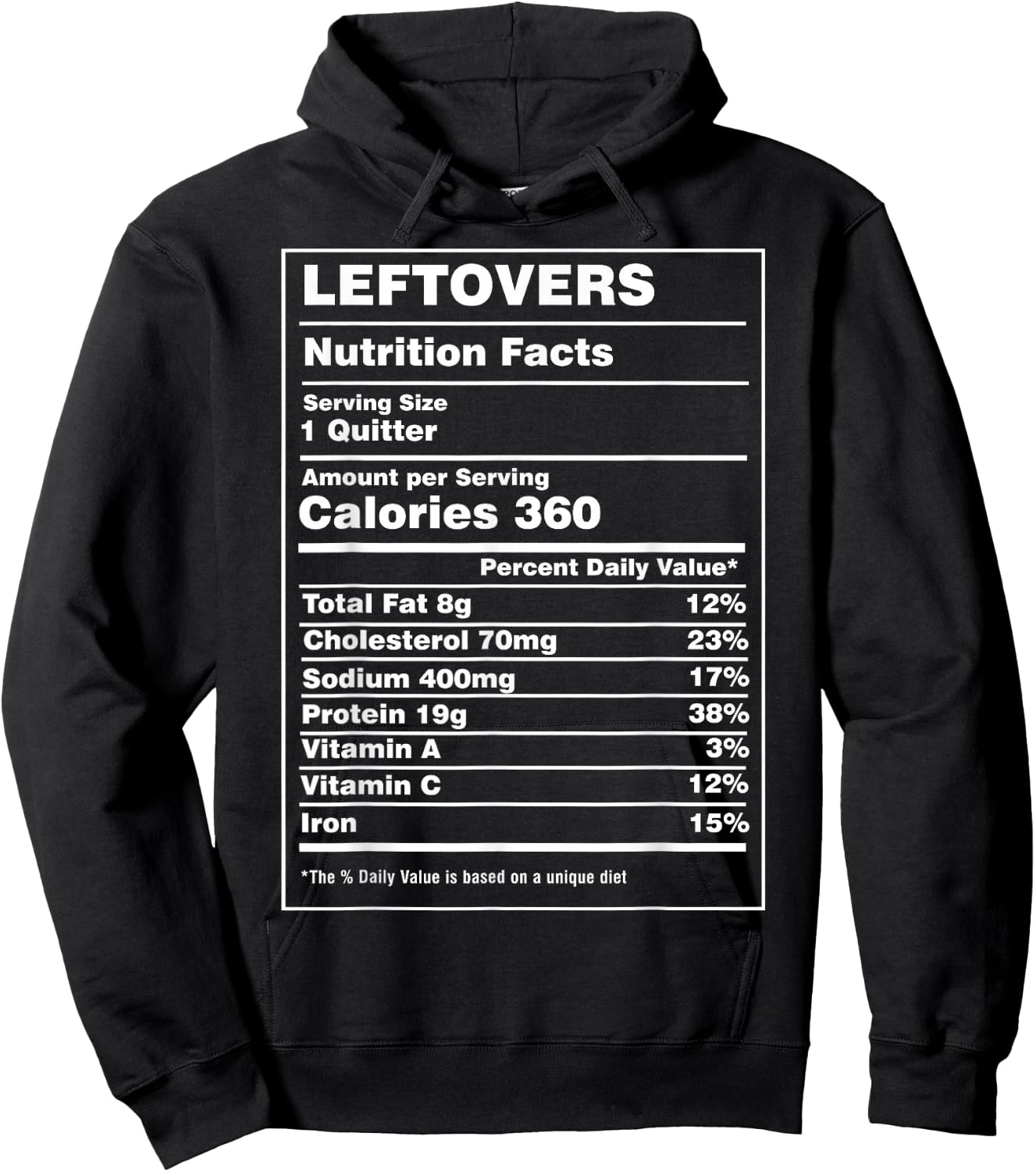 Nutrition Facts Leftovers Funny Thanksgiving Family Dinner Hoodie - Hoodie | Black