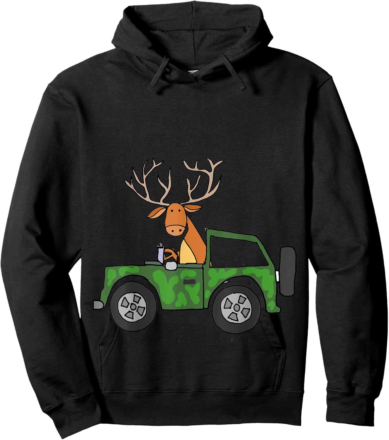 Smilealottees Cool Buck Deer Driving Camouflage Car Hoodie - Hoodie | Black