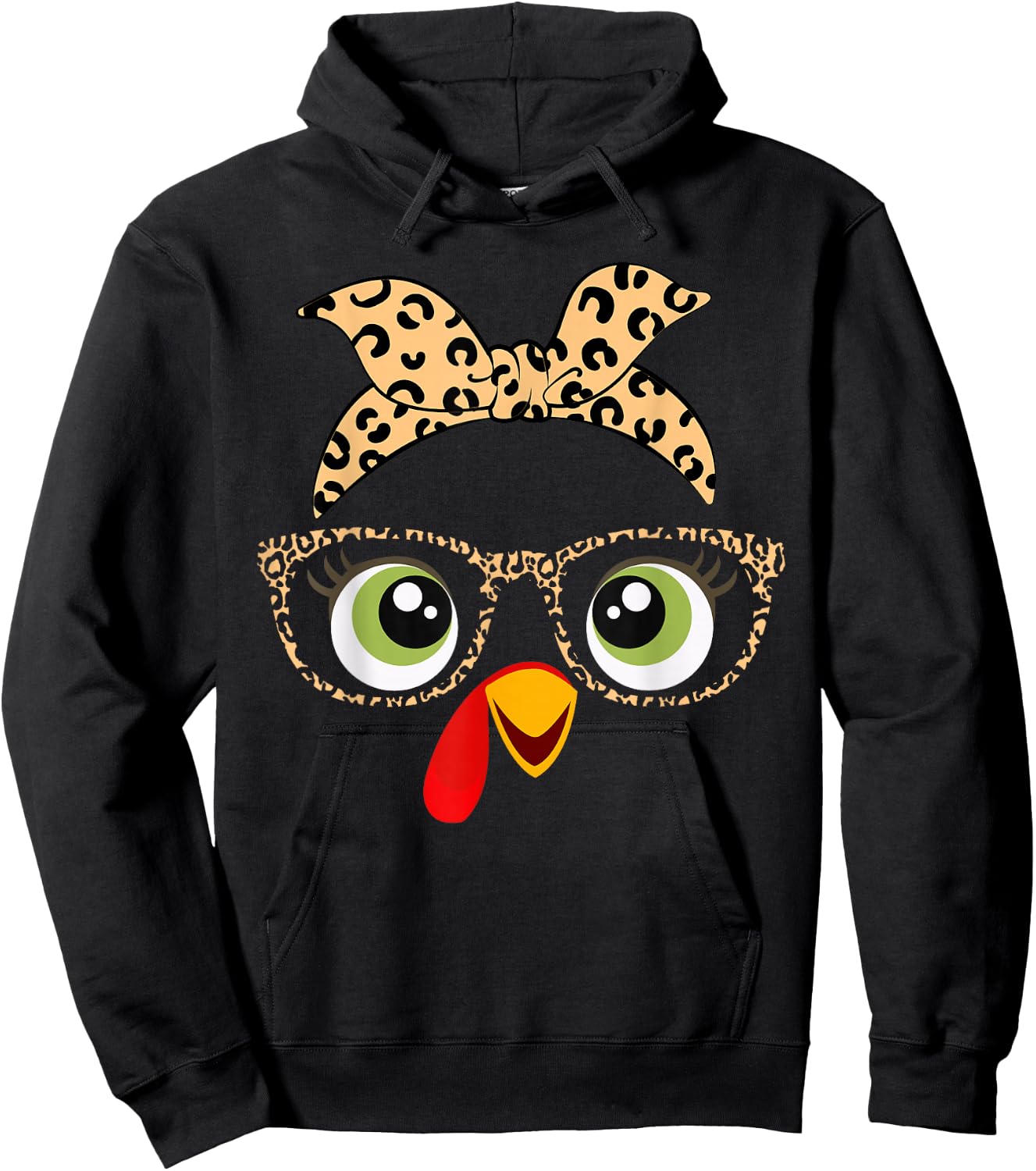 Thanksgiving Turkey Face Leopard Print Glasses For Girls Hoodie - Hoodie | Black
