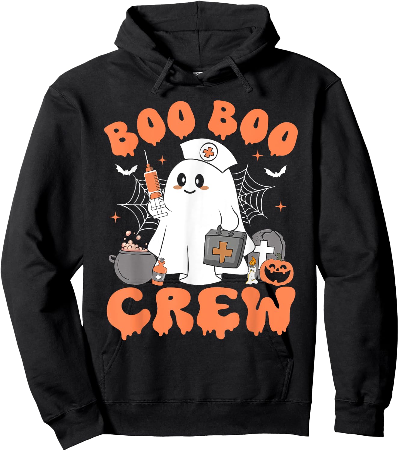 Boo Boo Crew Nurse Shirt Women Cute Ghost Halloween Nursing Hoodie - Hoodie | Black