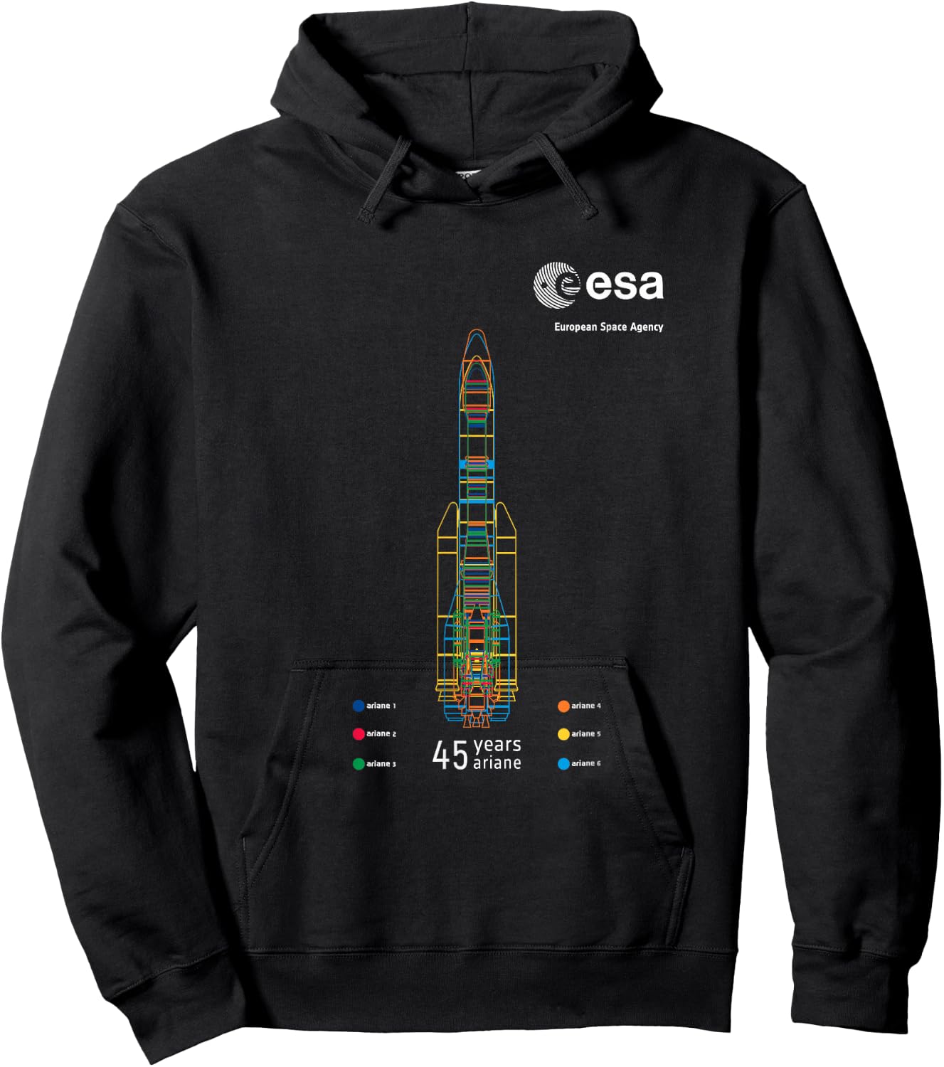 ESA European Space Agency 45 Jahre Ariane 1-6 Rocket , black Hoodie - Hoodie | Black