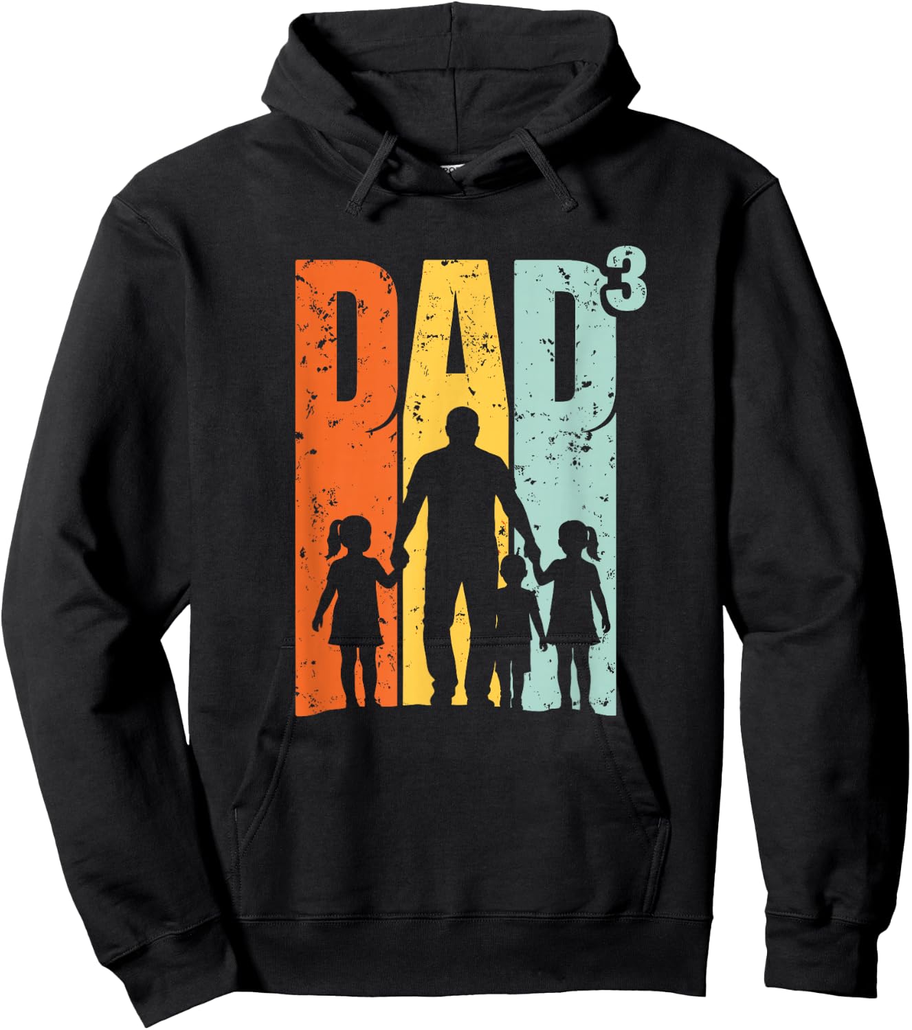 Vintage Papa Vater 3 Kinder Silhouette Retro Sonnenuntergang Hoodie - Hoodie | Black