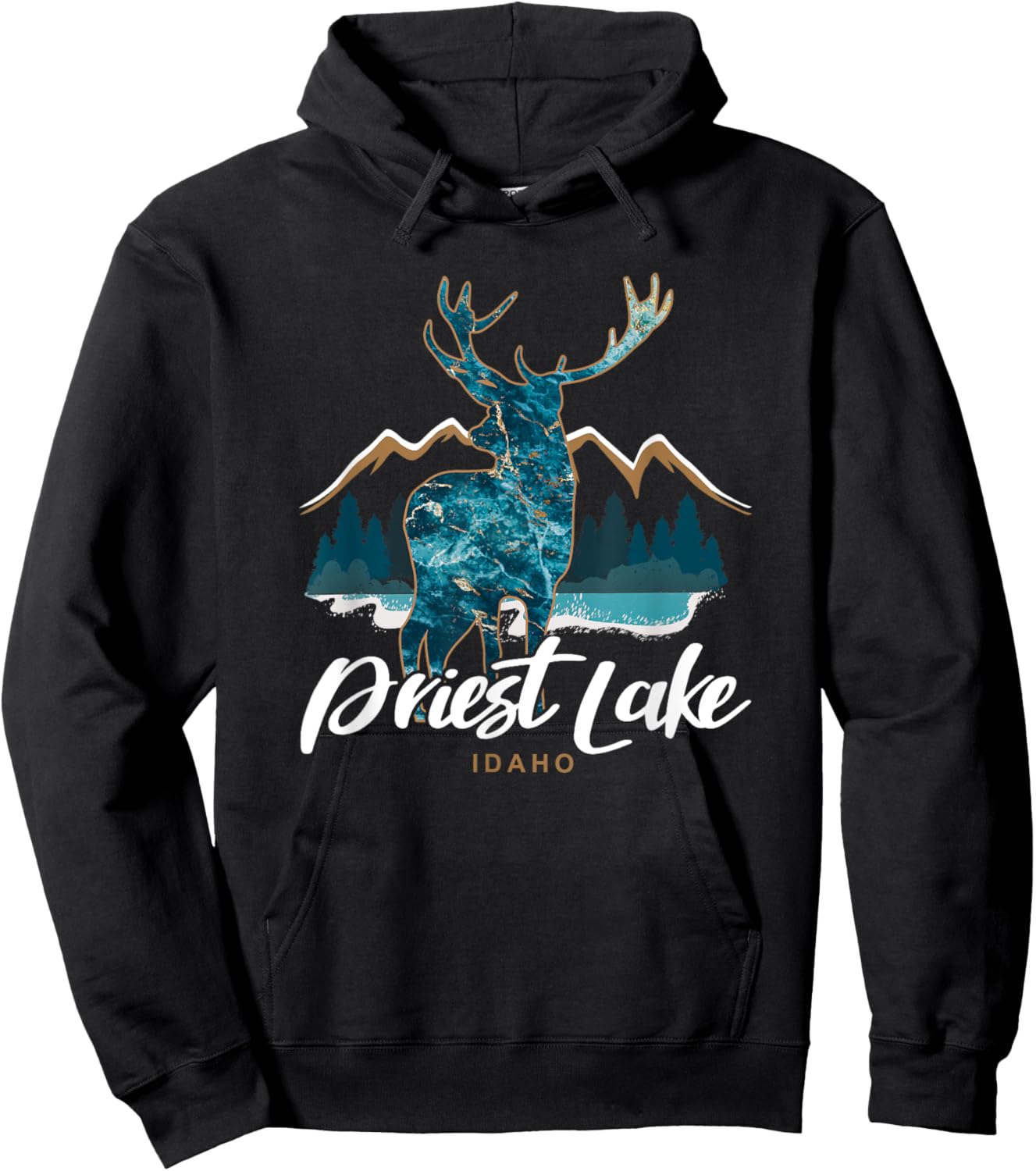 Priest Lake Idaho USA Mountains Elk Vacation Souvenir Hoodie - Hoodie | Black