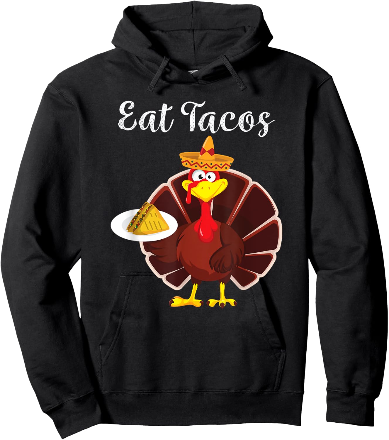 Funny Mexican Turkey Eats Tacos Thanksgiving Christmas Hoodie - Hoodie | Black