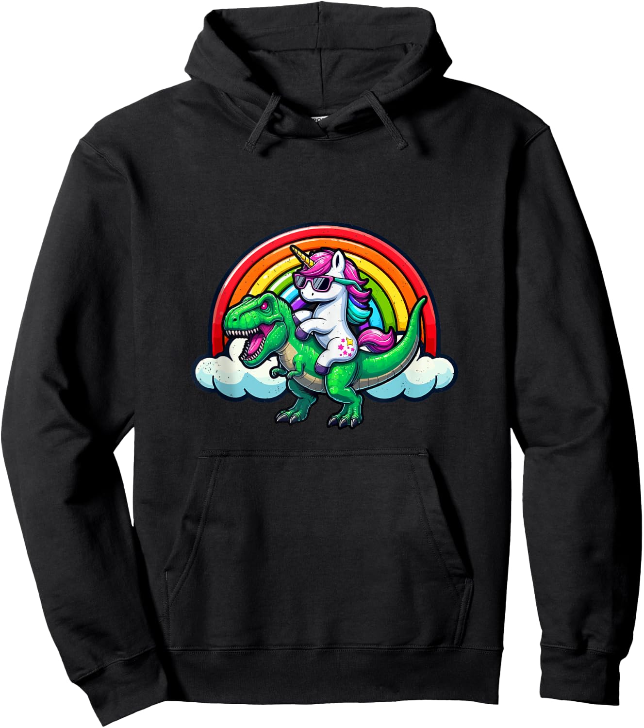 Unicorn Riding T-Rexx LGBT-Q Rainbow Flag Gay Pride Month Hoodie - Hoodie | Black