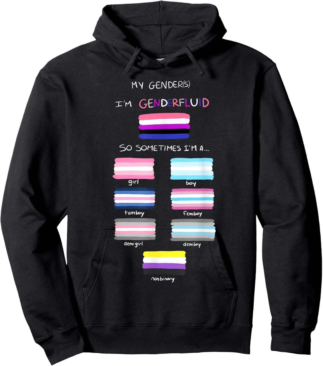 Genderfluid LGBTQ LGBT Lesbian Gay Bisexual Trans Pride Hoodie - Hoodie | Black