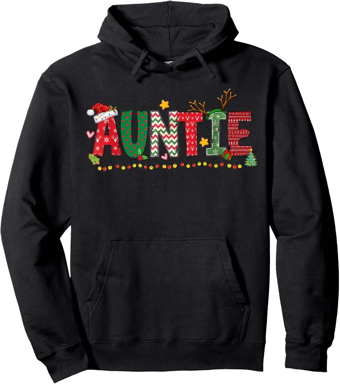Auntie Claus Christmas Lights Pajama Family Matching Hoodie - Hoodie | Black
