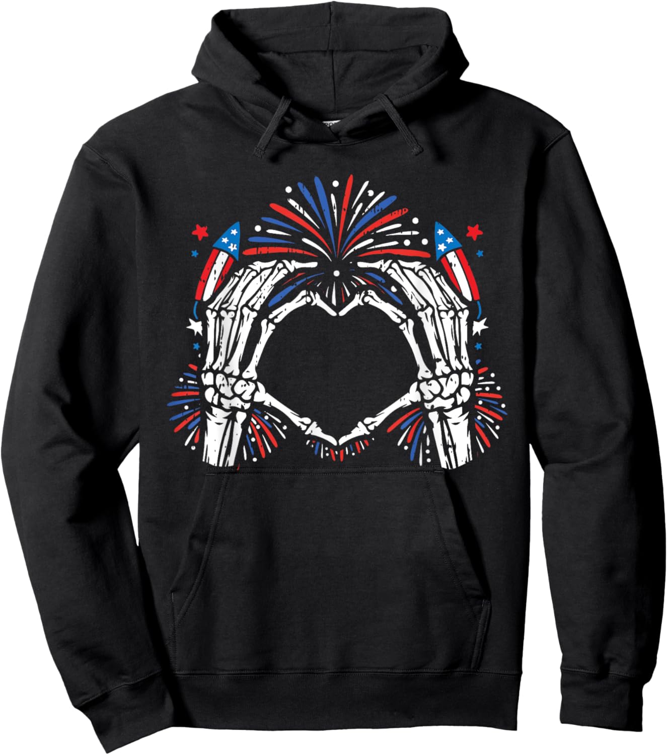 Skeleton Hand Heart 4th Of July USA Patriotic American Hoodie - Hoodie | Black