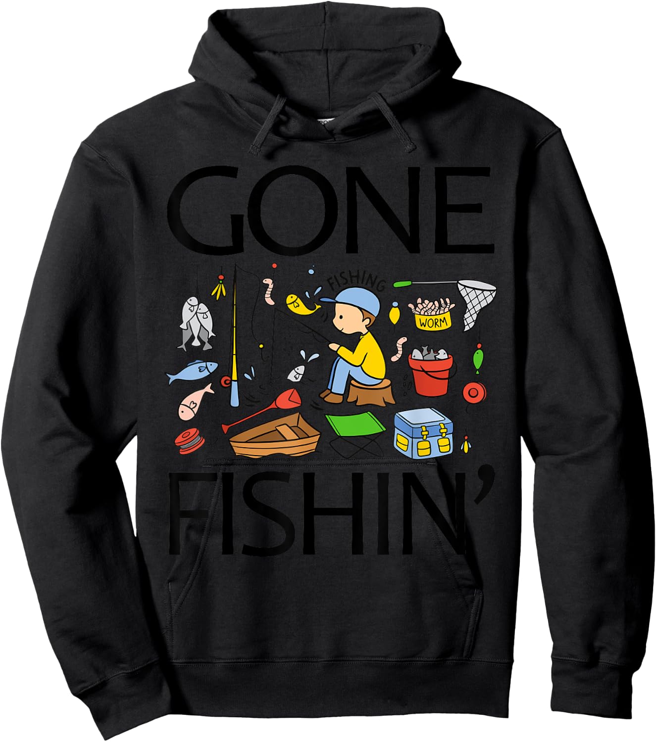 Gone Fishing-Shirt Youth Boys Kids Toddler Women Girls Cute Hoodie - Hoodie | Black