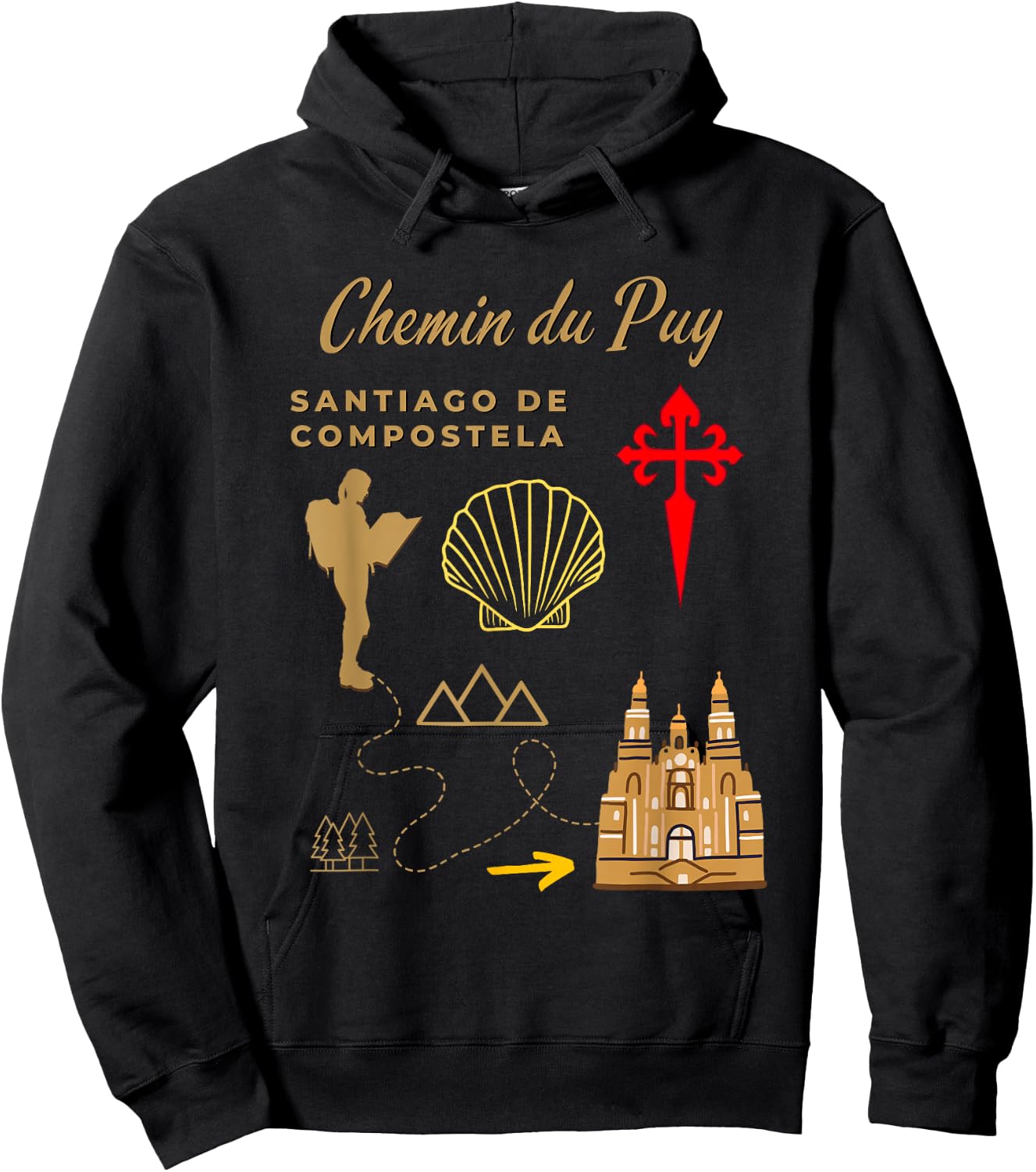 Camino Chemin du Puy Santiago de Compostela Women's Pilgrim Hoodie - Hoodie | Black