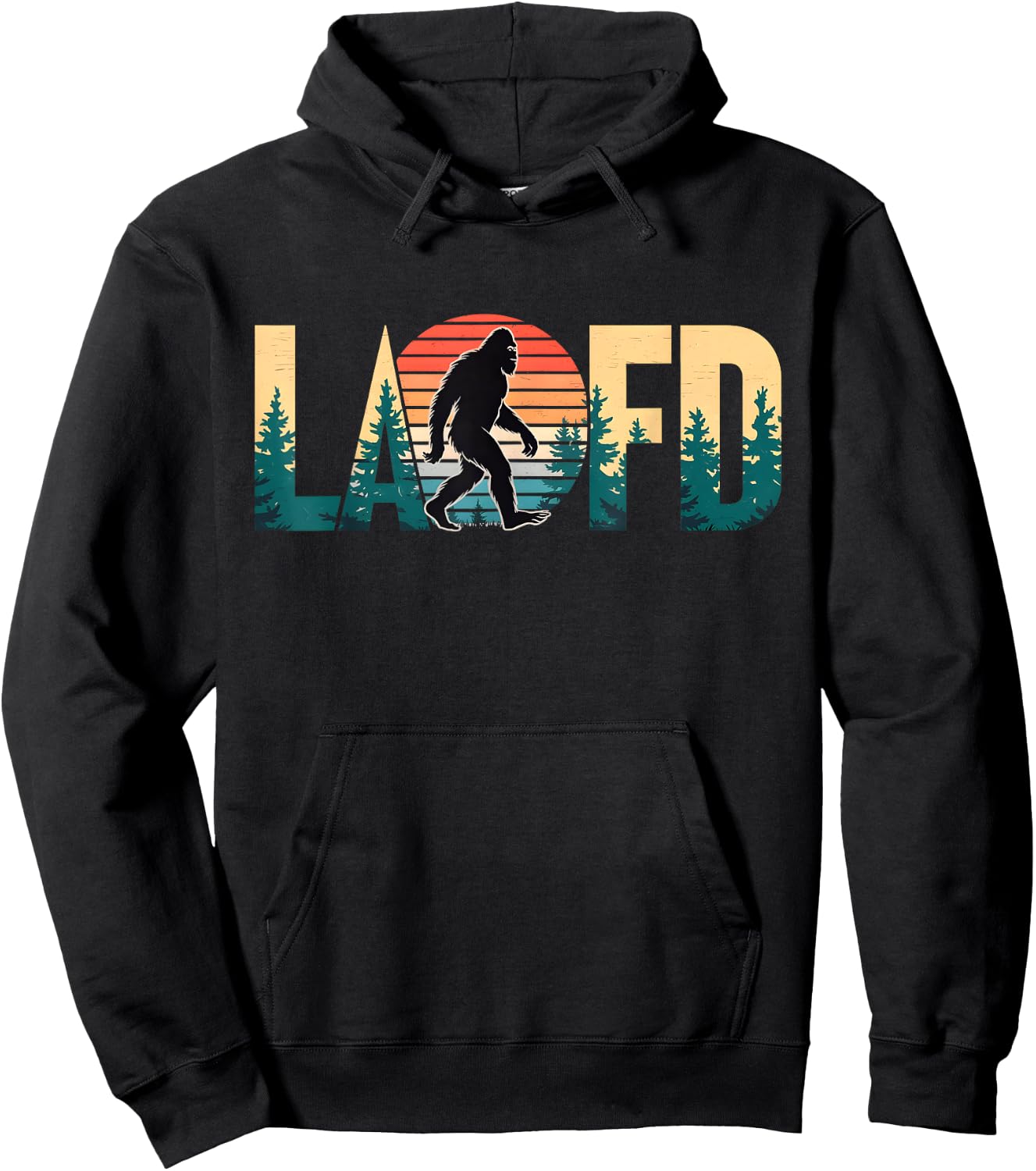 LAFD Strong Big Foot Vintage Forest Scene Retro California Hoodie - Hoodie | Black