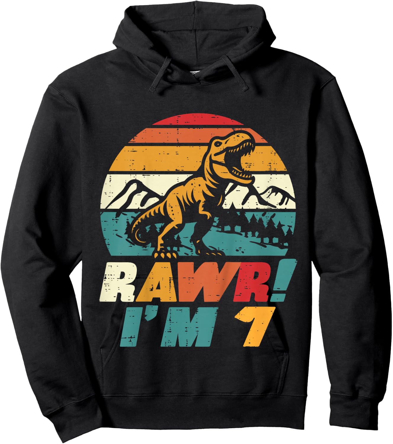 Kids 7th Birthday Dinosaur Rawr Im 7 Retro Bday Trex Boys Kids Hoodie - Hoodie | Black