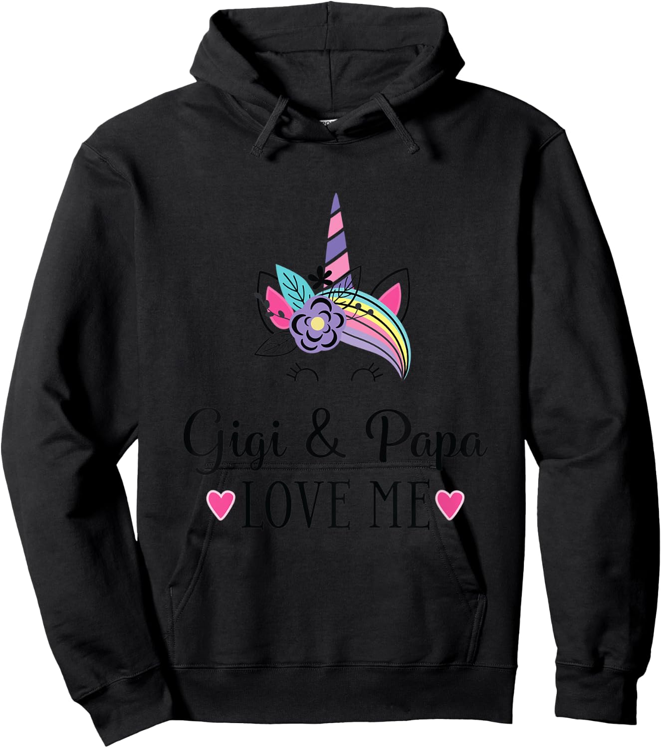 Kids Gigi and Papa Love Me Unicorn Hoodie - Hoodie | Black