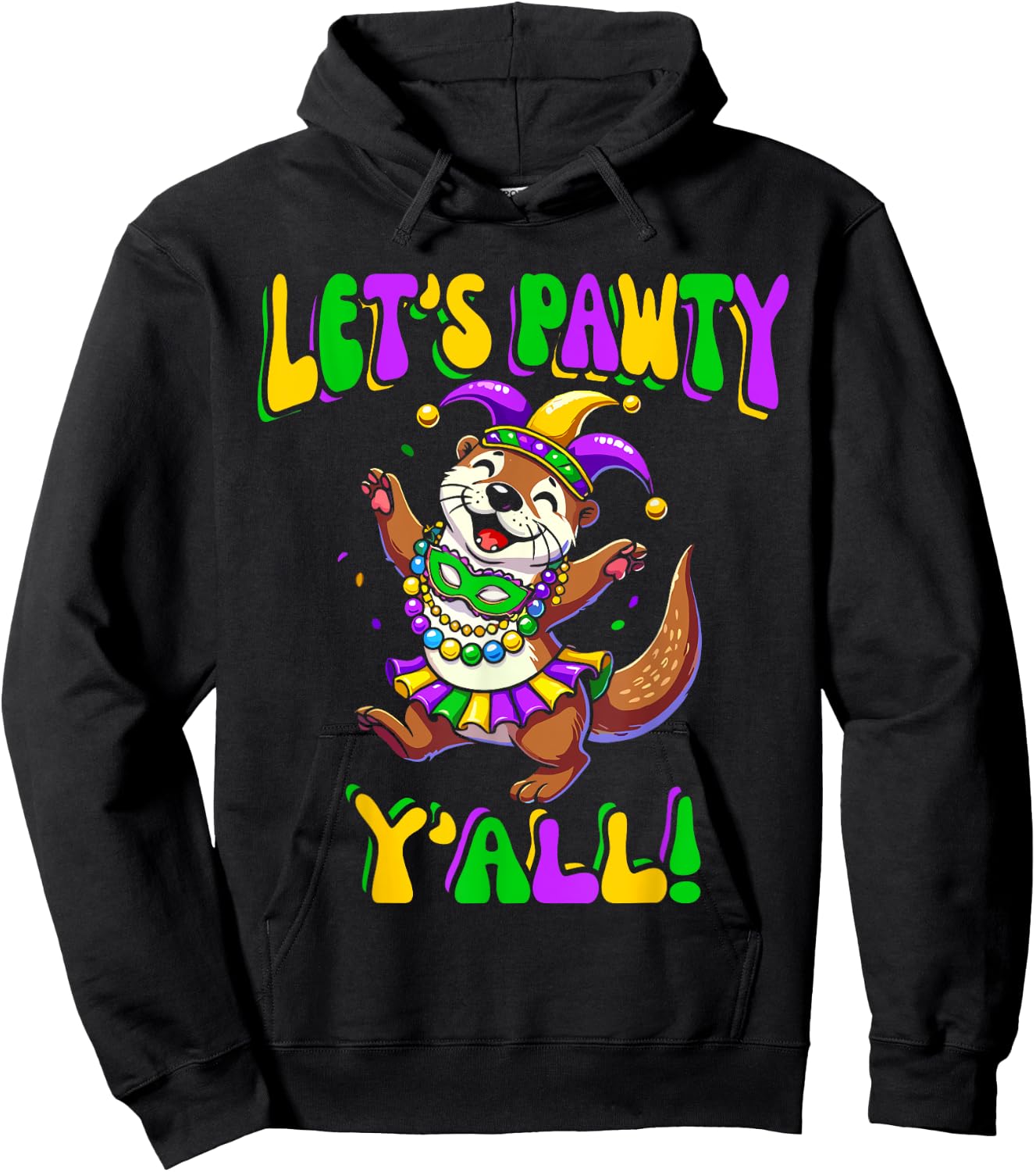 Mardi Gras Dancing Otter Let's Pawty Y'all , Kids Hoodie - Hoodie | Black