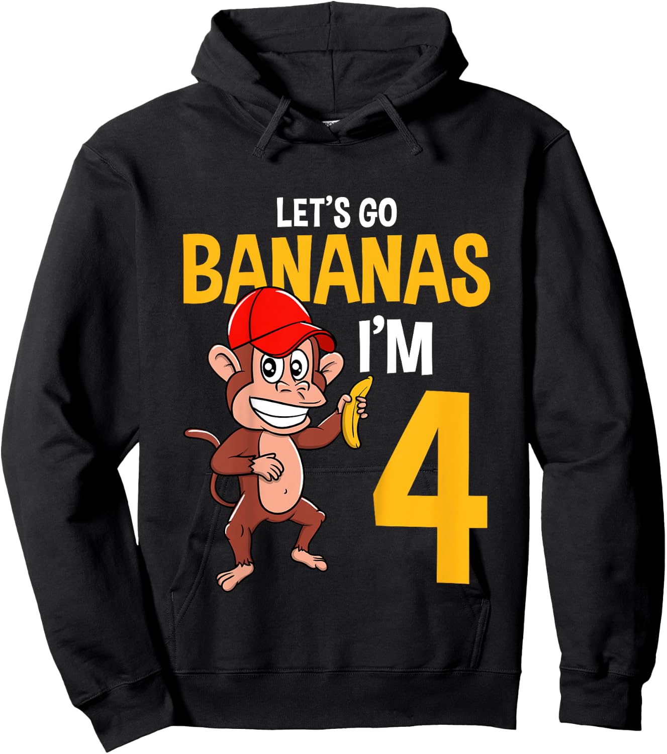 Kids Lets Go Bananas 4th Birthday Monkey 4 Year Old Boy Girl Hoodie - Hoodie | Black