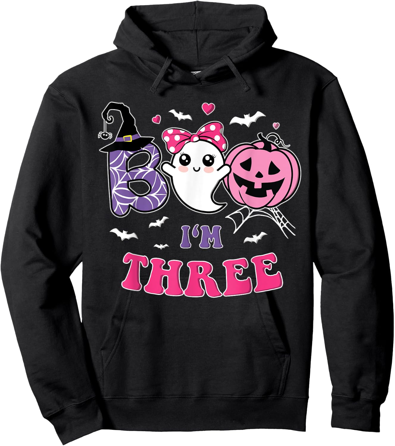 Groovy Halloween Ghost Boo I'm Three Year 3rd Birthday Girl Hoodie - Hoodie | Black