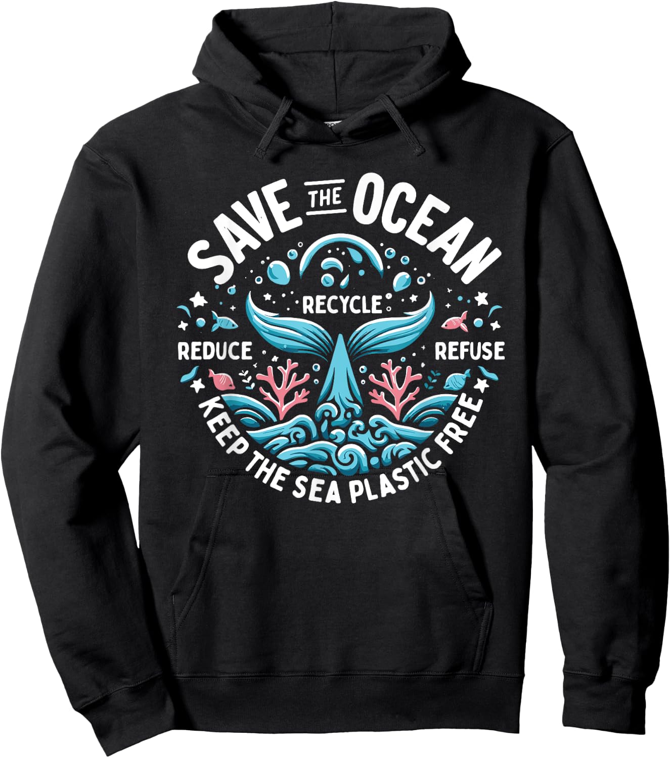 Save The Ocean Keep The Sea Conservation Plastic Free , Black, S Hoodie - Hoodie | Black