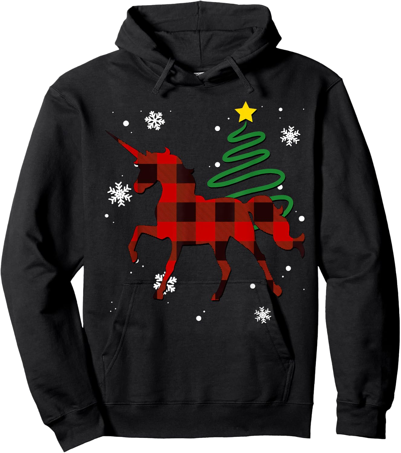 Red Plaid Unicorn Buffalo Magical Family Pyjama Christmas Hoodie - Hoodie | Black