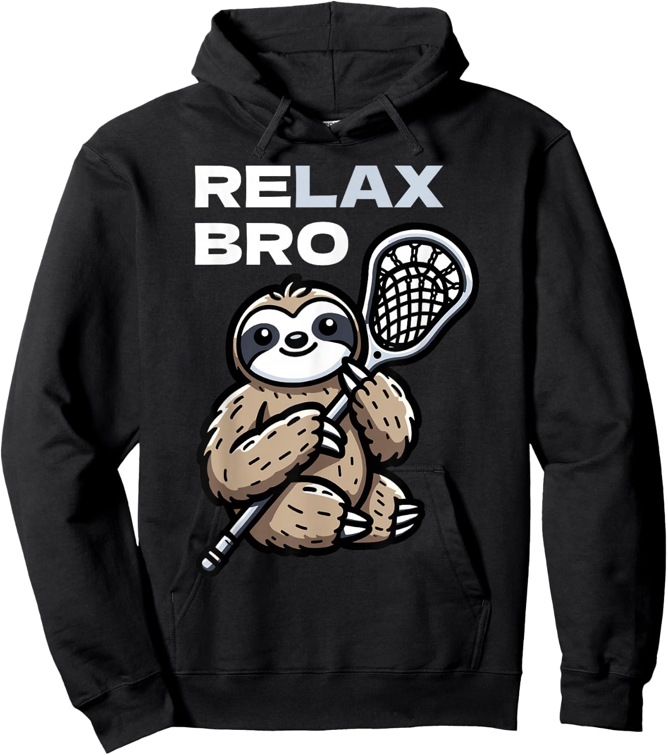 RELAX Bro Funny Lacrosse Sloth Hoodie - Hoodie | Black