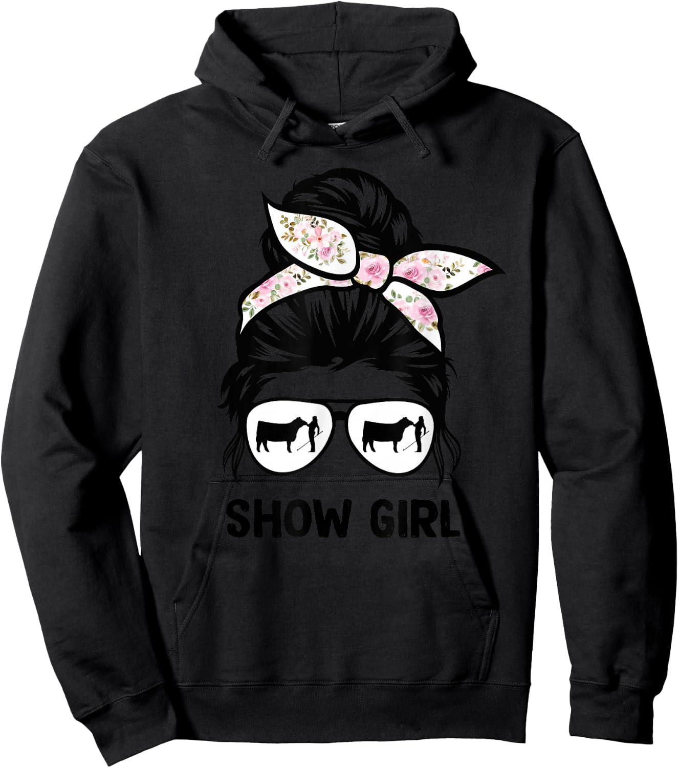 Cattle Show Girl Messy Bun Hair Cow Show Girl Hoodie - Hoodie | Black