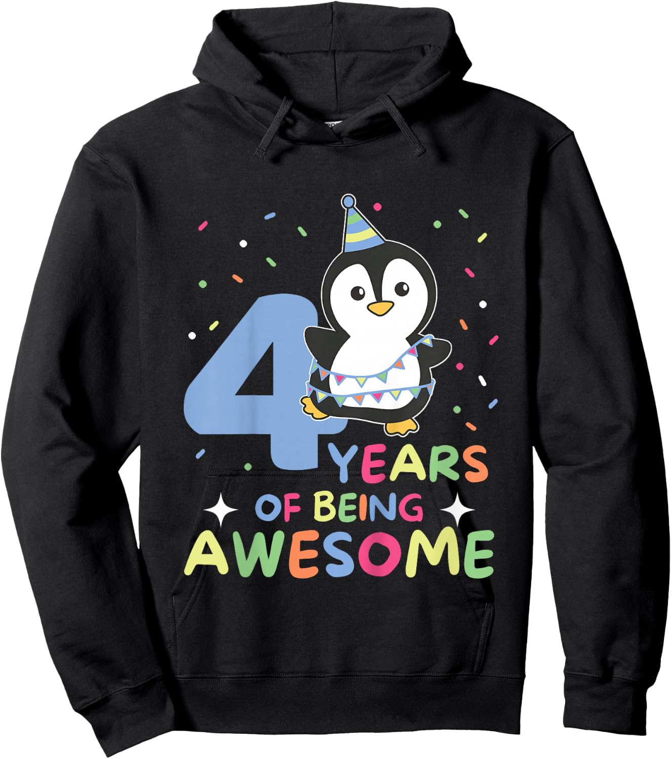 4th Birthday Penguin For Children Four Years Old Hoodie - Hoodie | Black