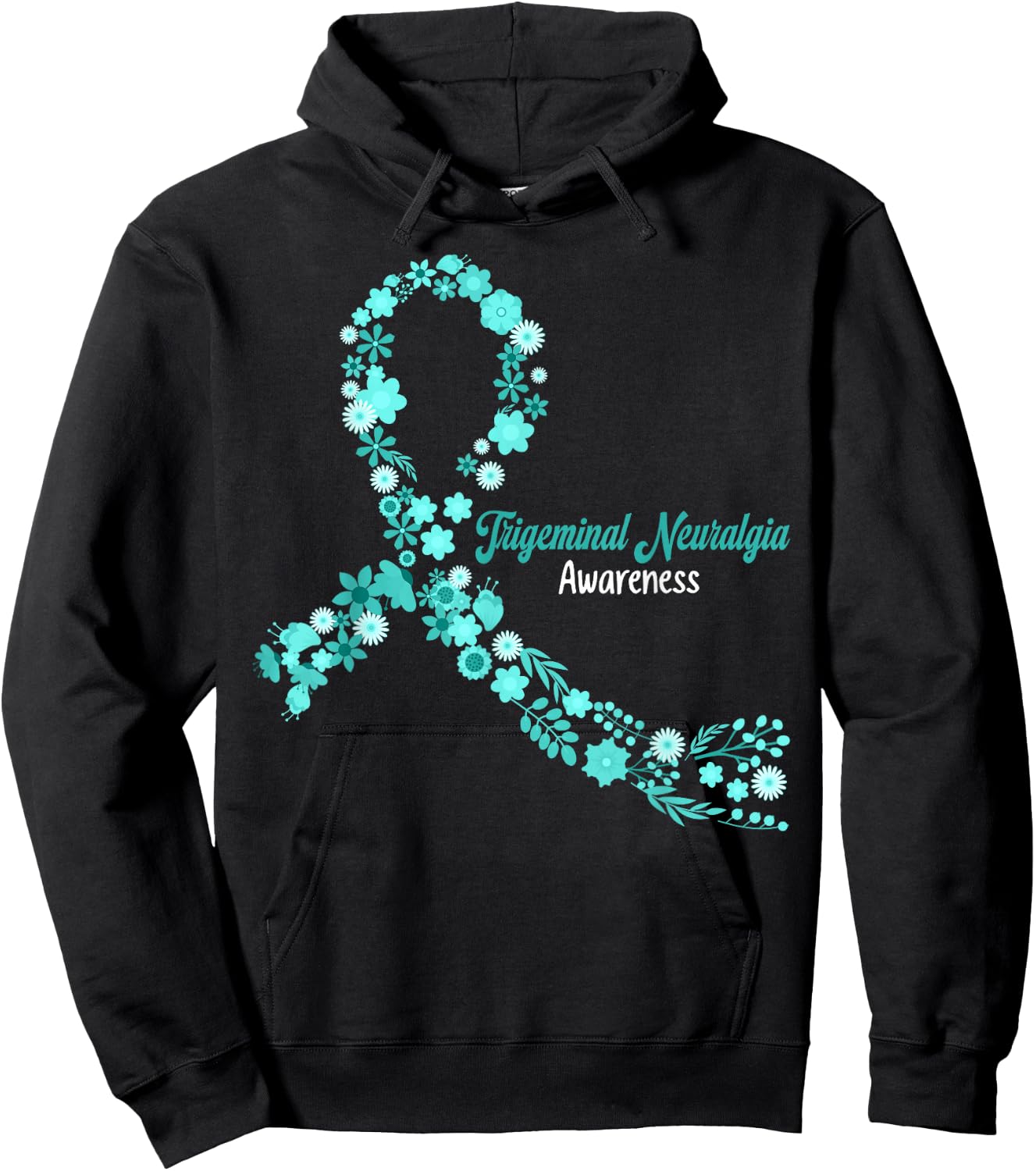 Trigeminal Neuralgia Awareness Hippie Flowers Teal Ribbon Hoodie - Hoodie | Black