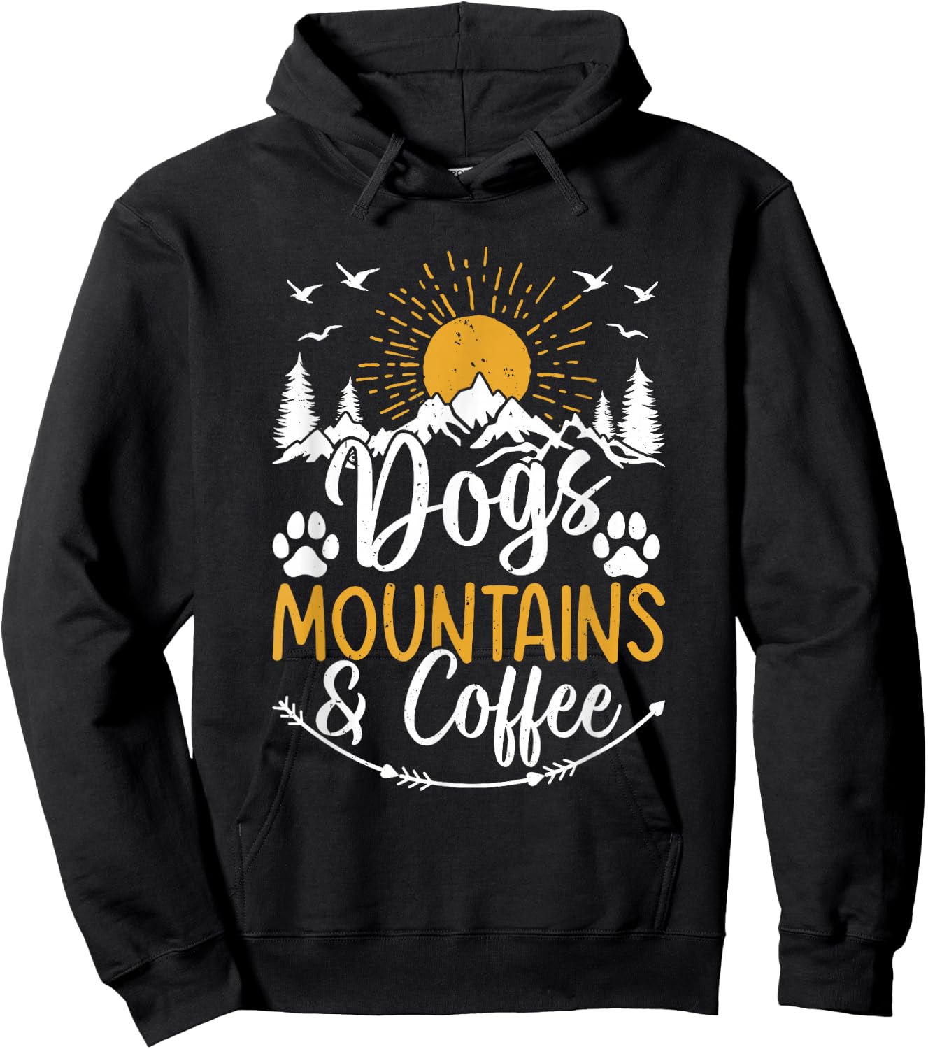 Dogs, Mountains & Coffee - Dog Lover Mountain Hiking Lover Hoodie - Hoodie | Black