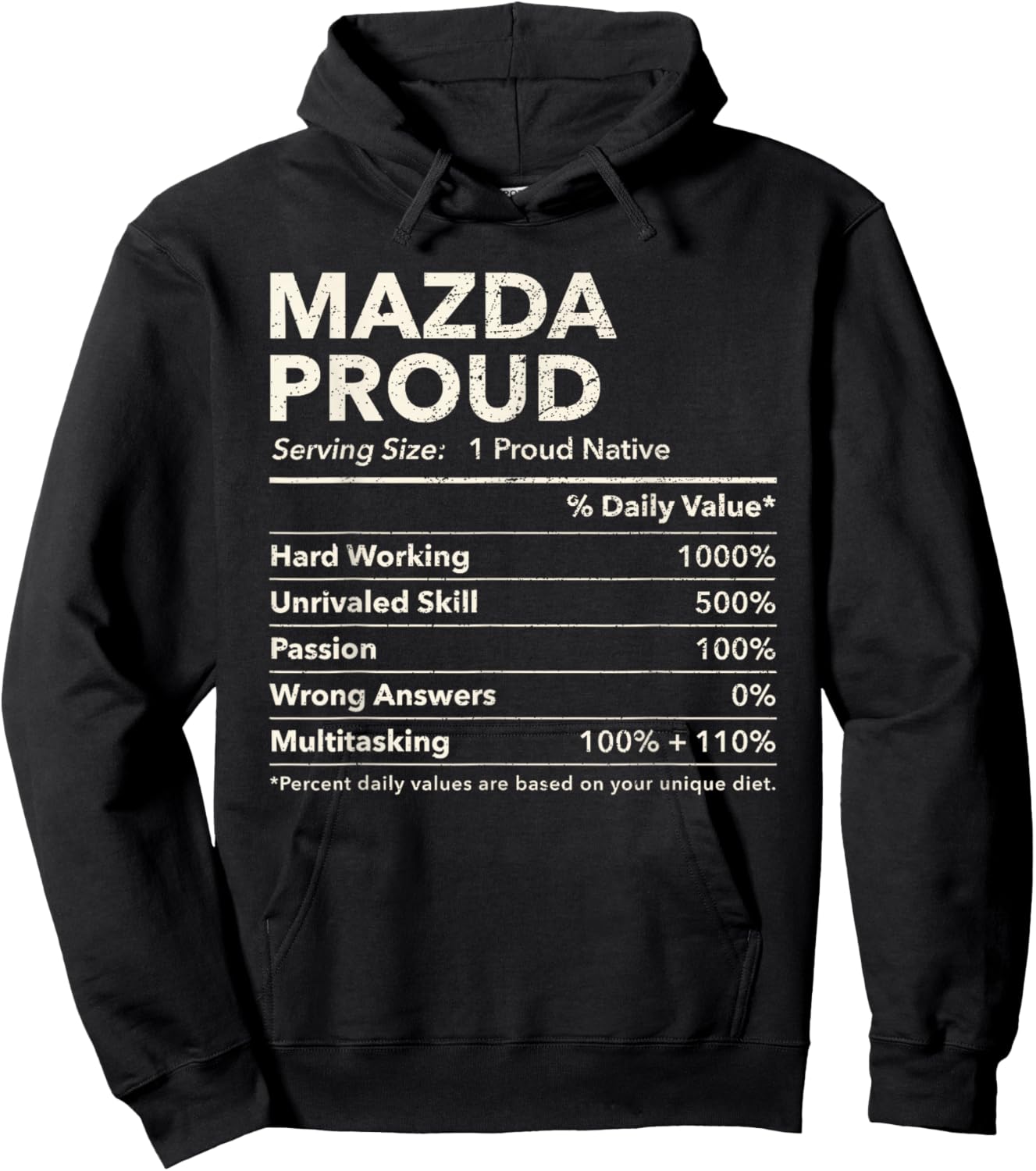 Mazda, North Dakota Proud Nutrition Facts Hoodie - Hoodie | Black