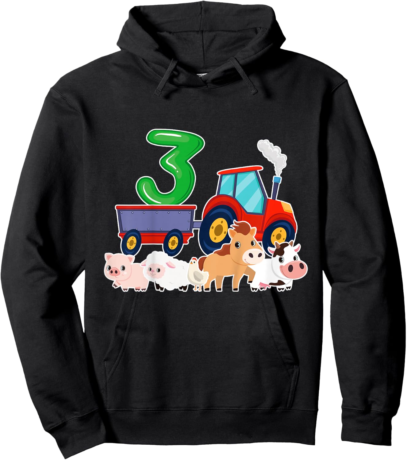3rd Birthday Tractor 3 Years Old Farm Animals Birthday Gift Hoodie - Hoodie | Black