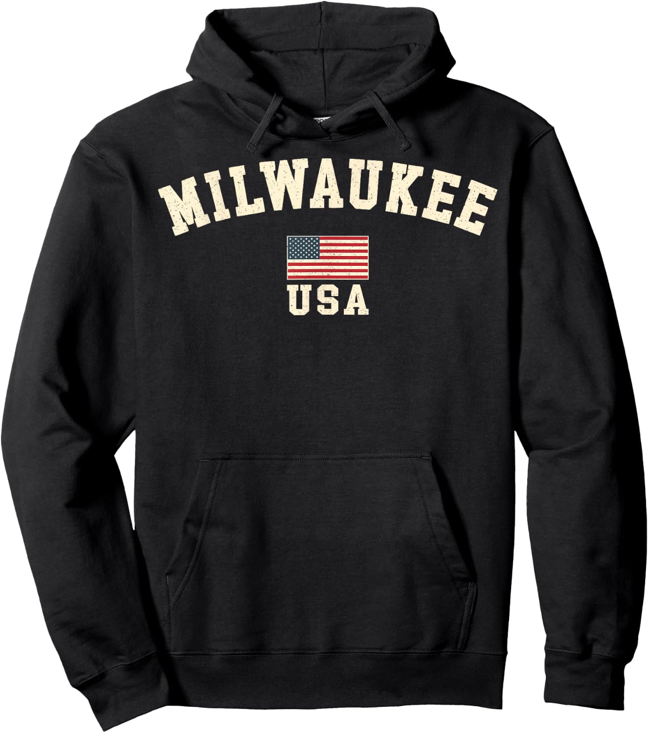Vintage American Flag Milwaukee Wisconsin Souvenir Retro Hoodie - Hoodie | Black