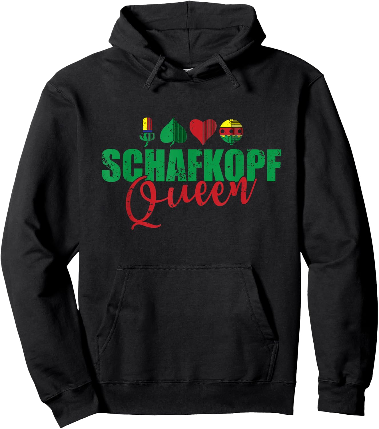 Sheep Head Queen Card Game Playing Card , black Hoodie - Hoodie | Black