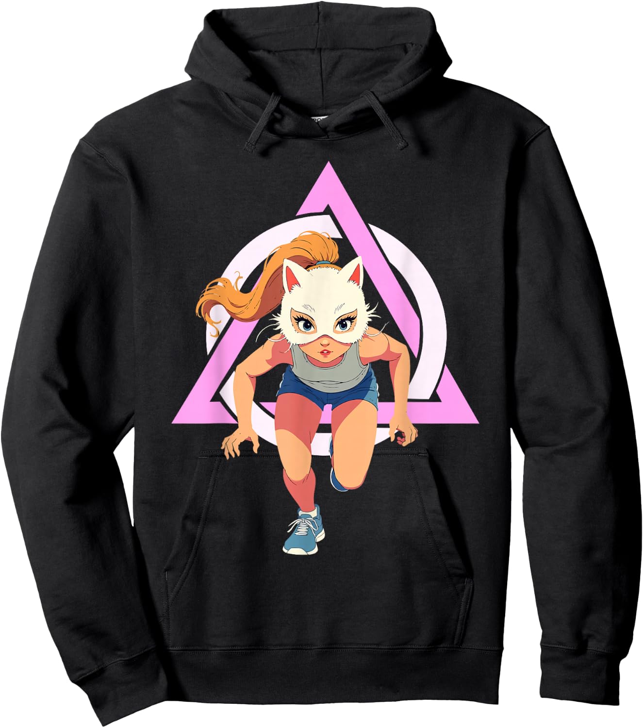 Quadrobics Girl Therian Jump Cat Mask , Black, S Hoodie - Hoodie | Black