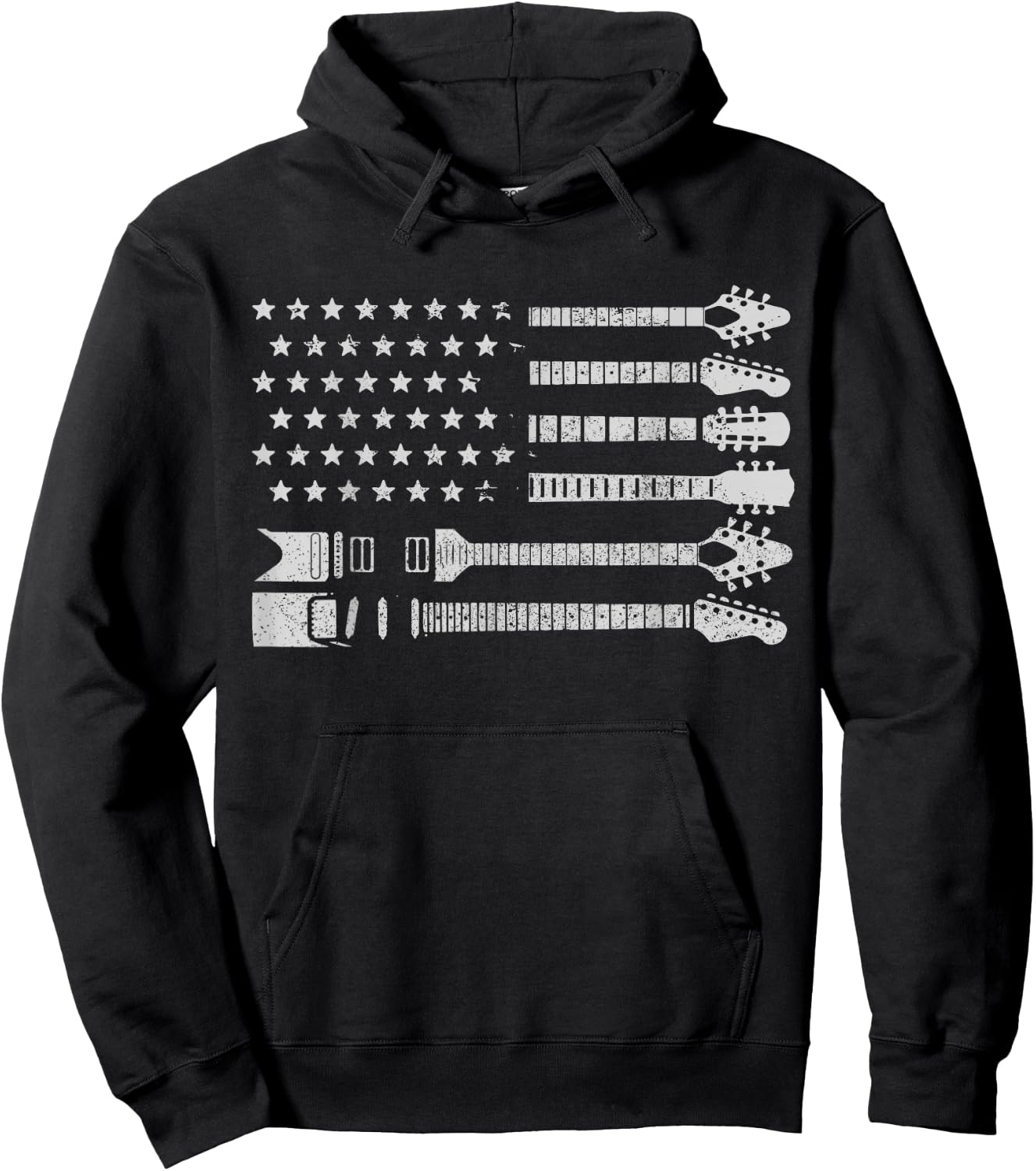 Patriotic Guitar Player Gifts & Apparel Co. American Flag Guitarist Vintage Black -Adults Classic Fit Hoodie - Hoodie | Black