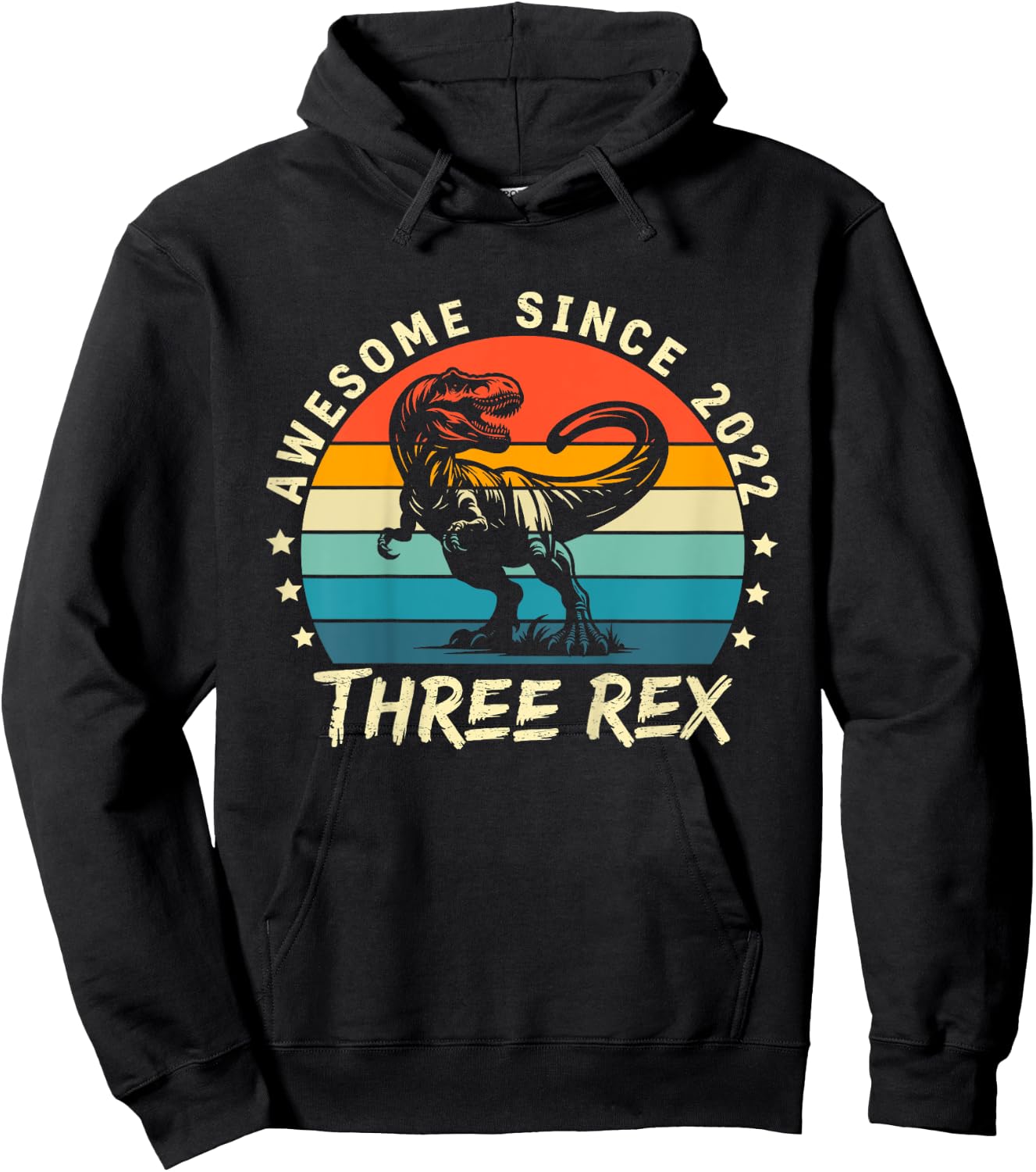 Kids Kids Three Rex 3rd Birthday Boy Third Dinosaur 3 Year Old Hoodie - Hoodie | Black