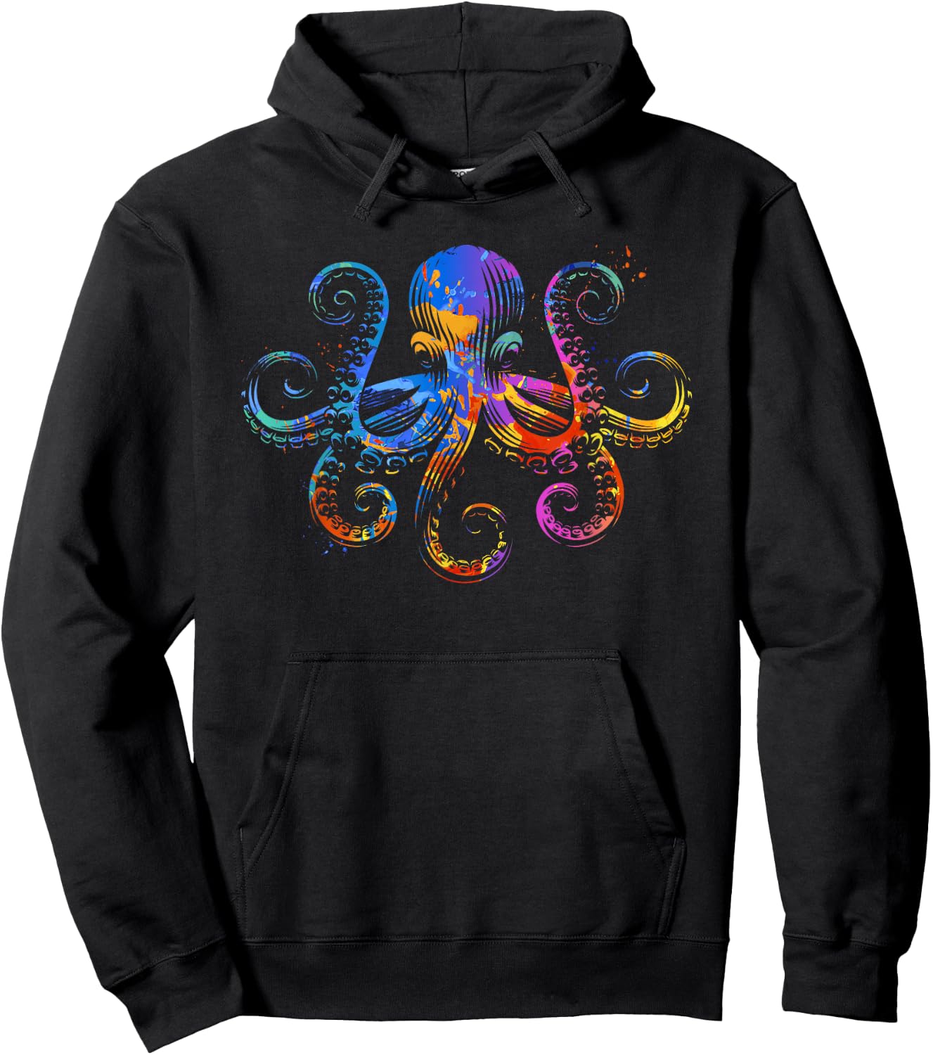 Octopus Graphic - Colorful Ocean Octopus Design Hoodie - Hoodie | Black