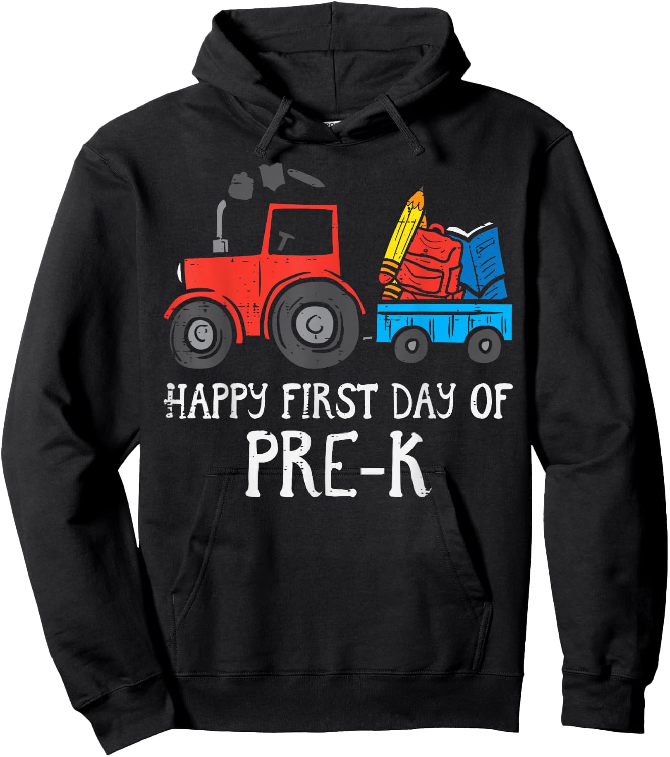Tractor Happy First Day Of Pre-K Prek School Farm Truck Boys Hoodie - Hoodie | Black