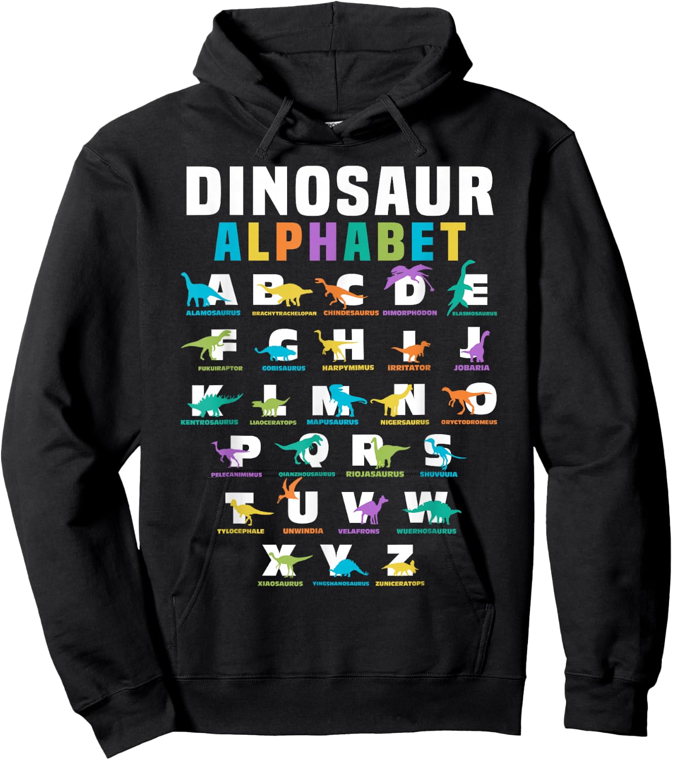 Types Of Dinosaurs Alphabet ABC Dino Identification Hoodie - Hoodie | Black