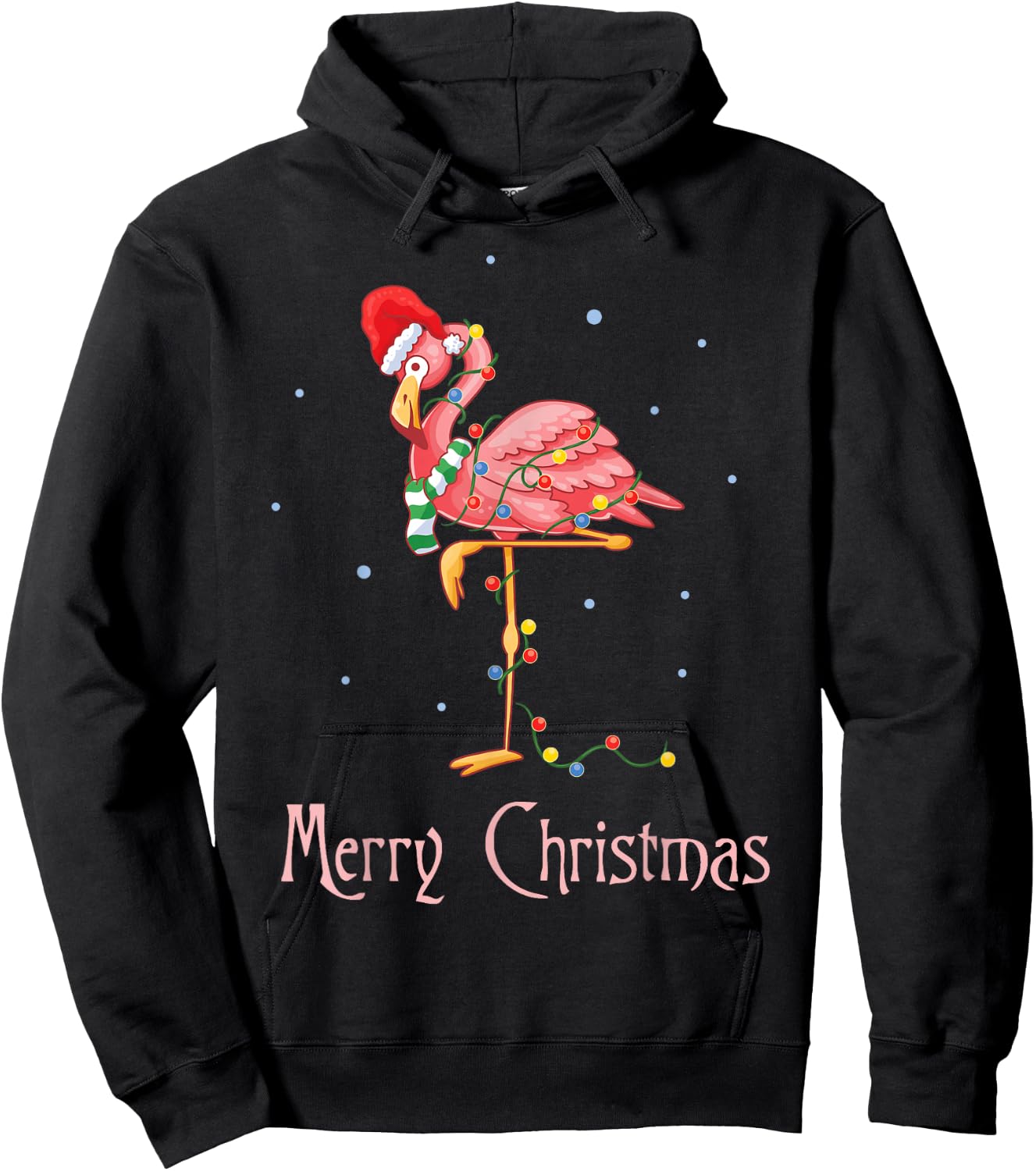 Merry Christmas Pink Flamingo Cute Xmas Costume Hoodie - Hoodie | Black