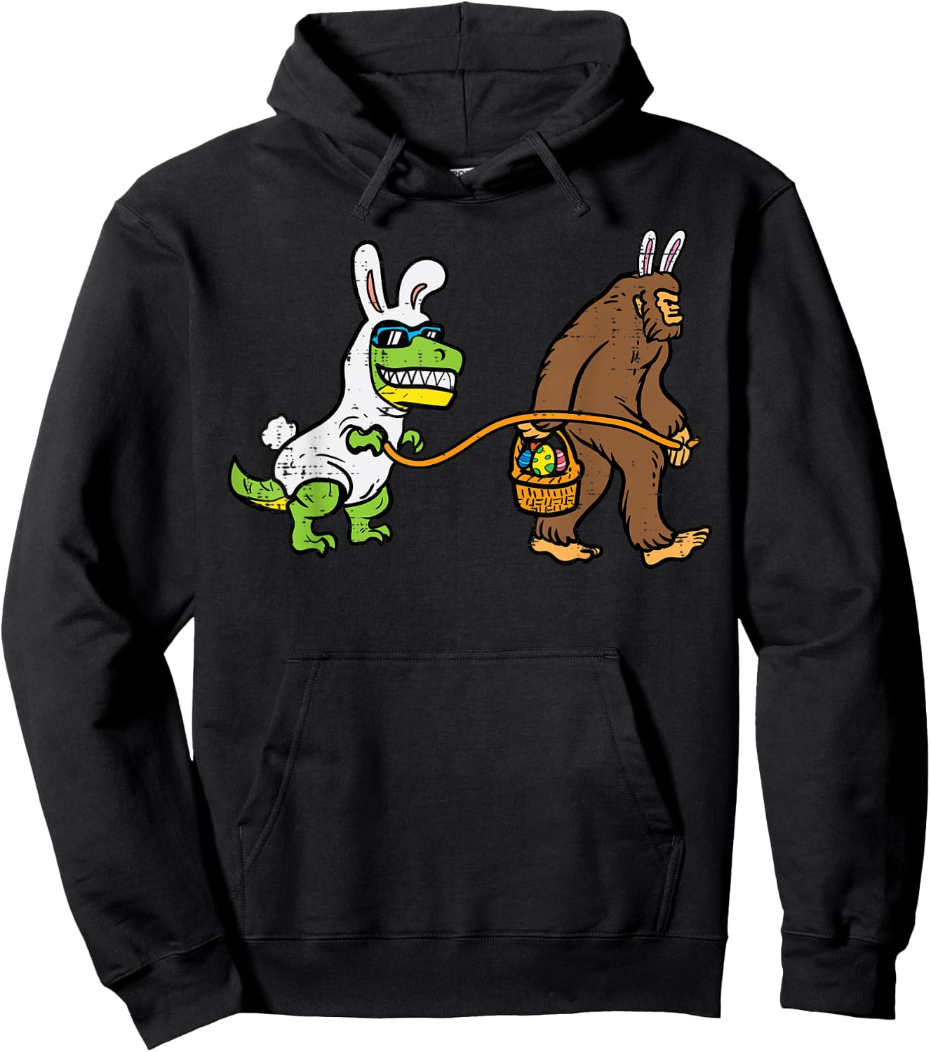 Easter Bunny Dino Bigfoot Sasquatch Trex Men Boys Kids Youth Hoodie - Hoodie | Black