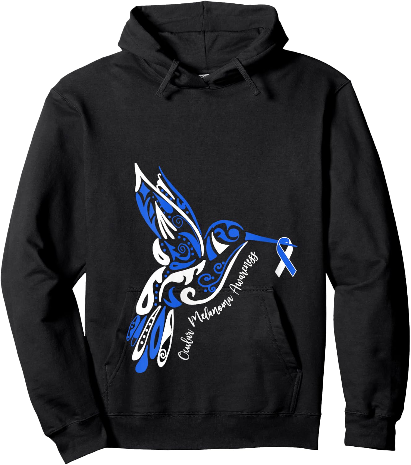 Ocular Melanoma Awareness Eye Cancer Hummingbird Ribbon V-Neck Hoodie - Hoodie | Black