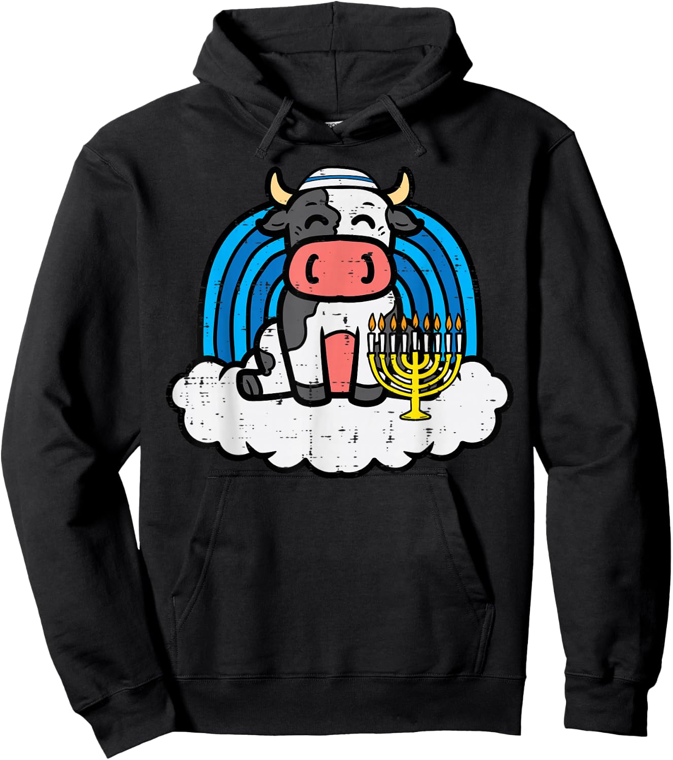 Hanukkah Cow Rainbow Chanukah Jewish Boys Girls Kid Toddler Hoodie - Hoodie | Black