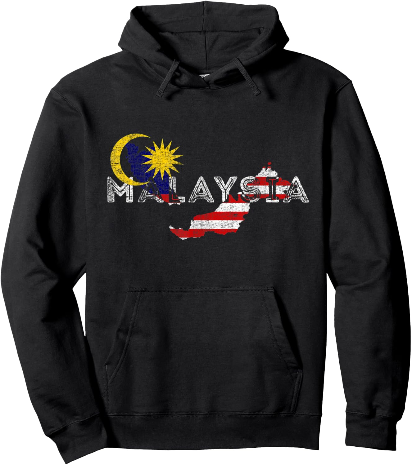 Malaysian Map and Flag - Distressed Malaysia Souvenir Hoodie - Hoodie | Black
