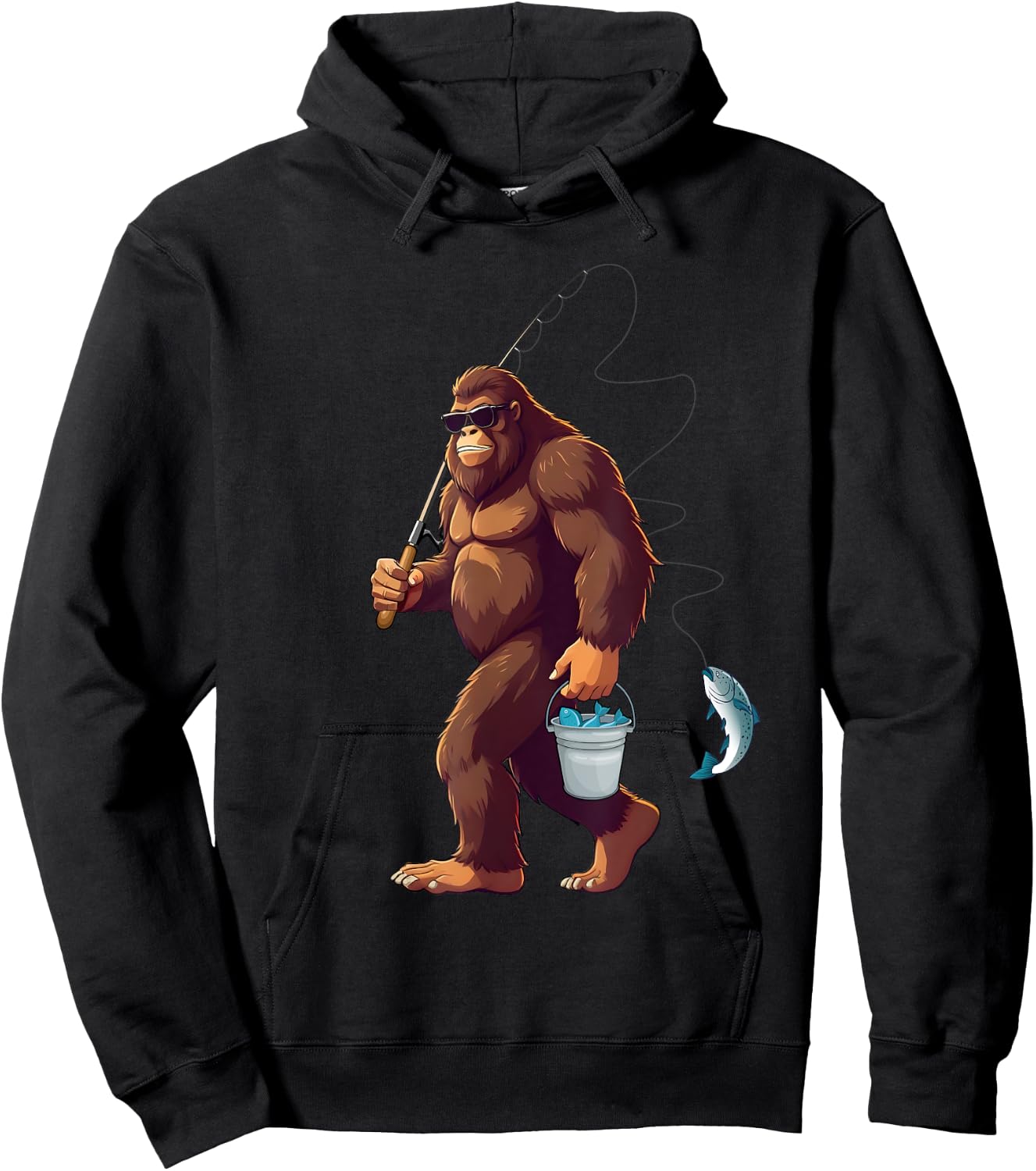 Bigfoot Fishing Funny Retro Sasquatch Fisherman Dad Men Kids Hoodie - Hoodie | Black