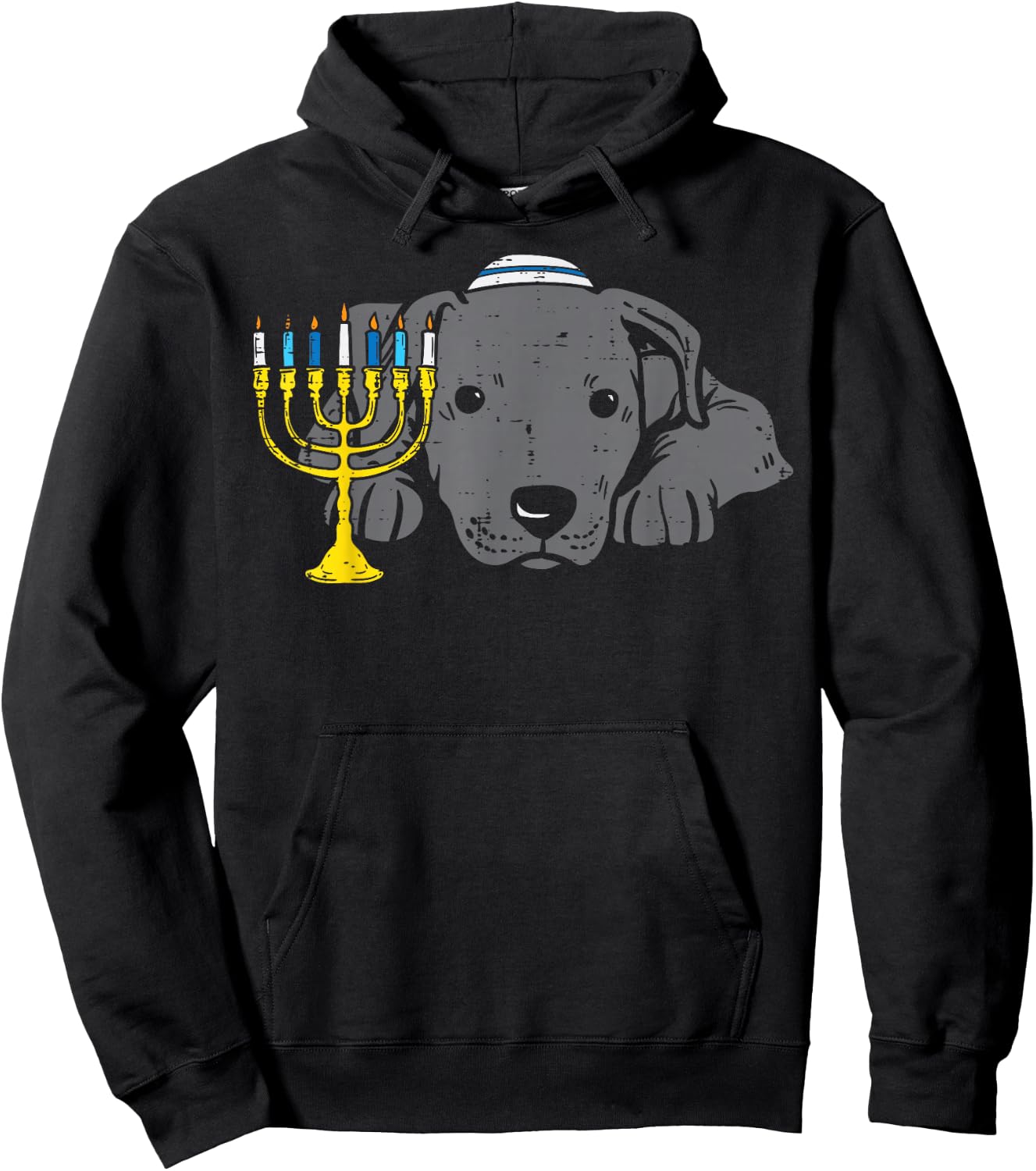 Jewish Pitbull Dog Menorah Hanukkah Pajamas Chanukah PJs Hoodie - Hoodie | Black