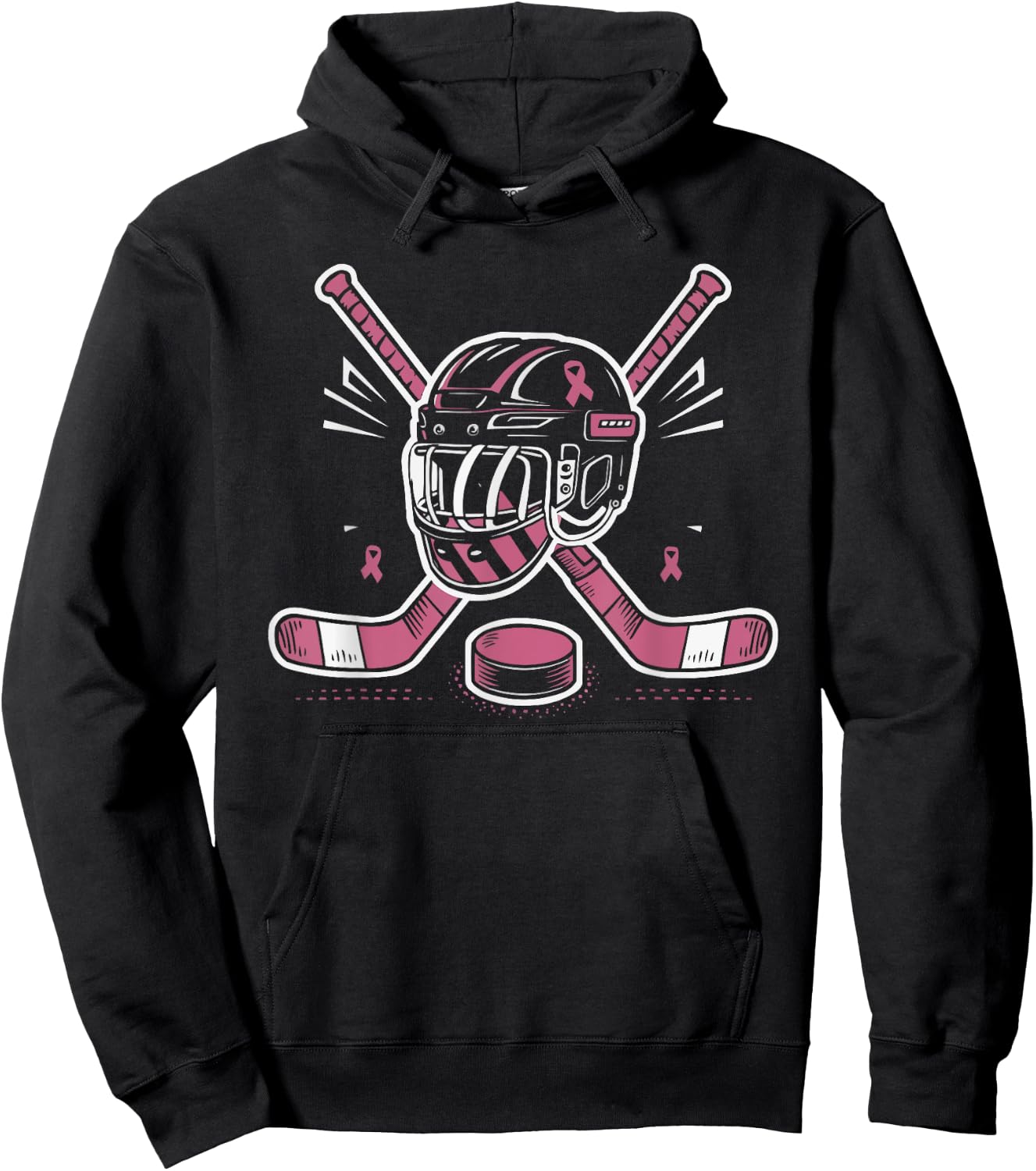 Ice Hockey Breast Cancer Awareness Month Pink Ribbon Hoodie - Hoodie | Black