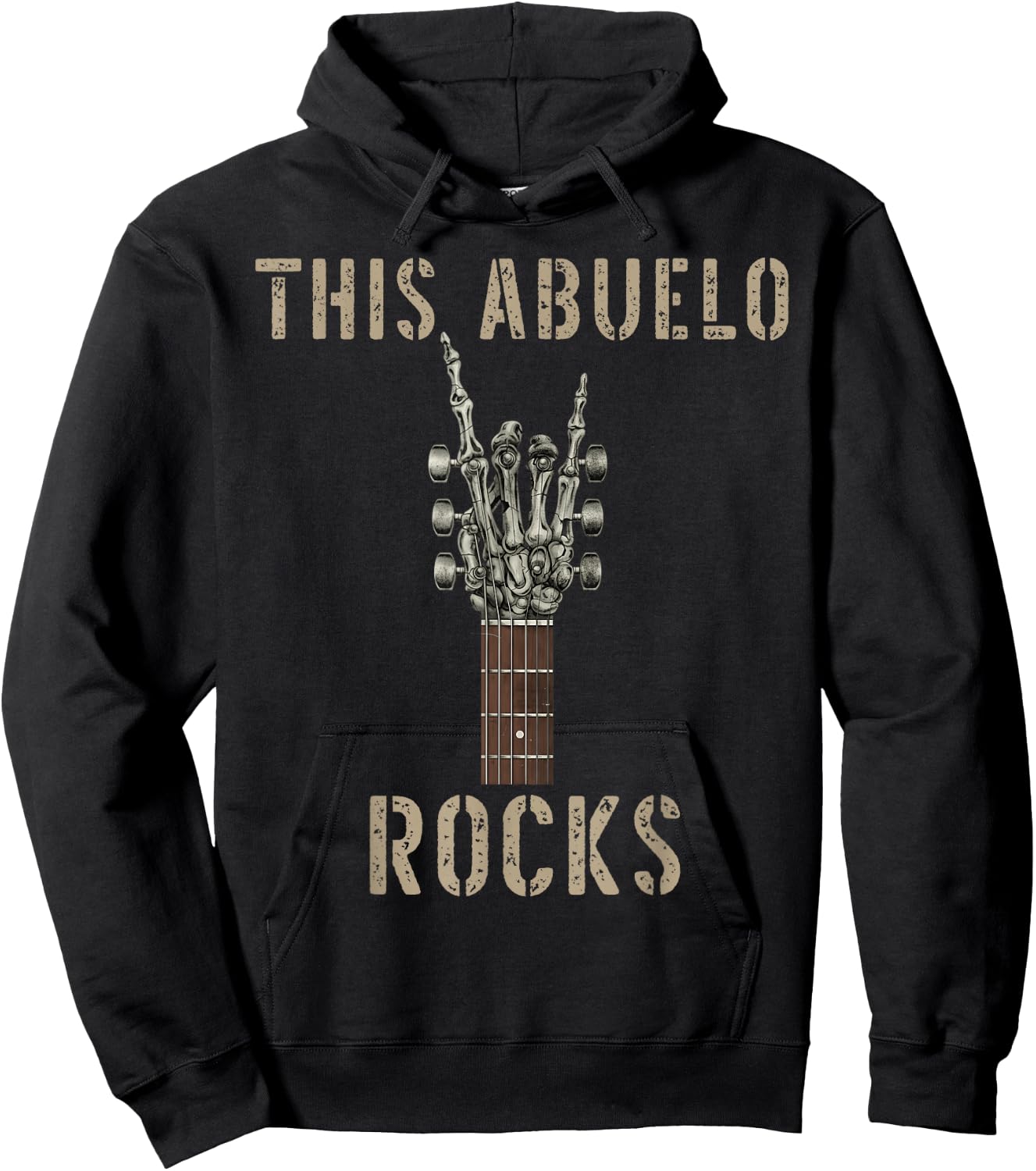 This Abuelo Rocks Skeleton Hand Rock Music Band Guitar Hoodie - Hoodie | Black
